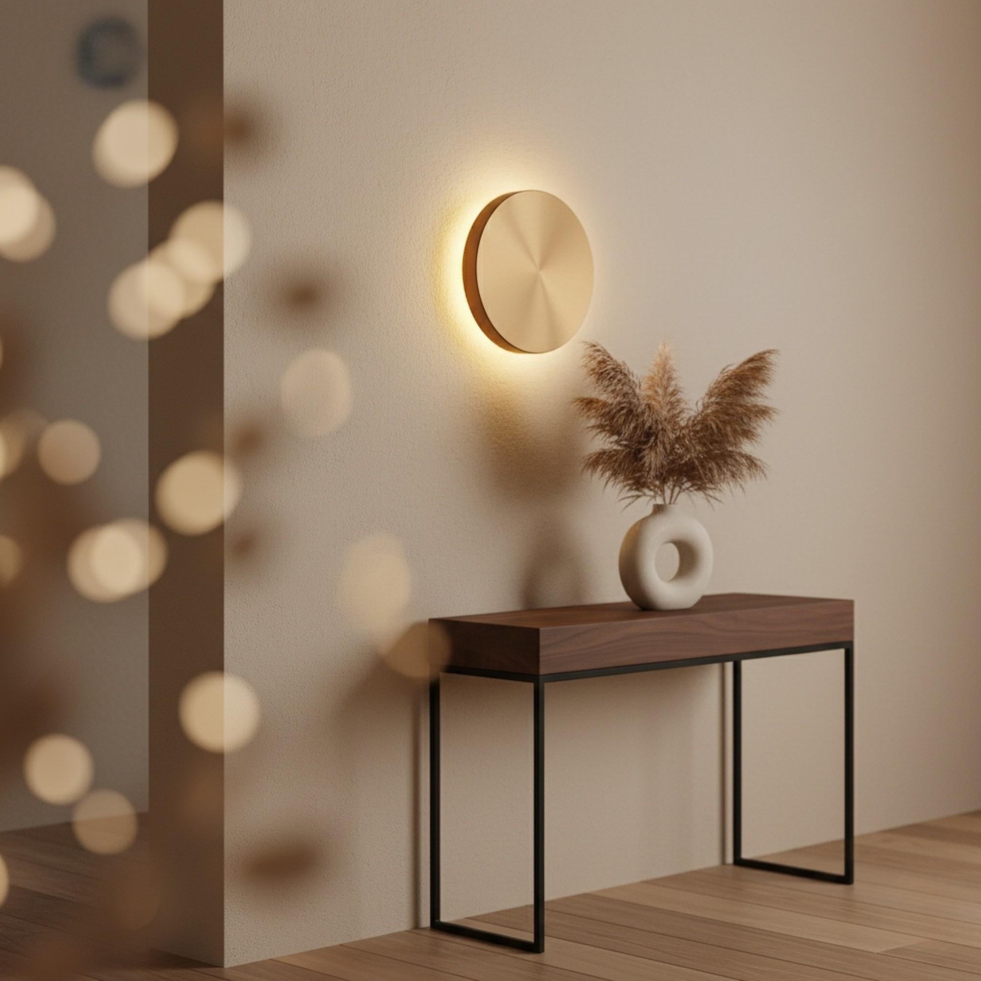 Aura Ledli Metal Sıvama Tekli Duvar Aplik Çap 20 cm,Eskitme Altın,Ambiyans Aydınlatma AURA-15520-L