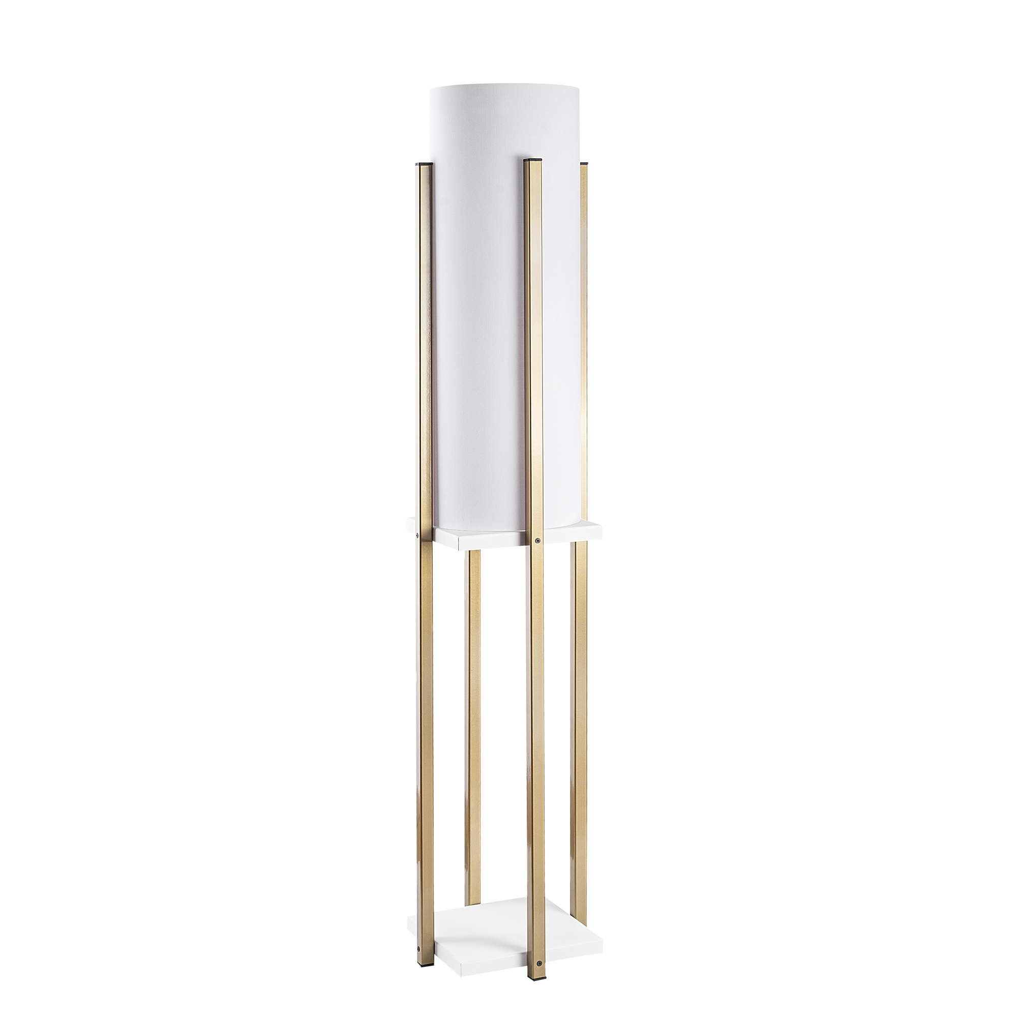 Abajur Başlıklı Raflı Lambader Parlak Gold Beyaz Shelflamp-7133