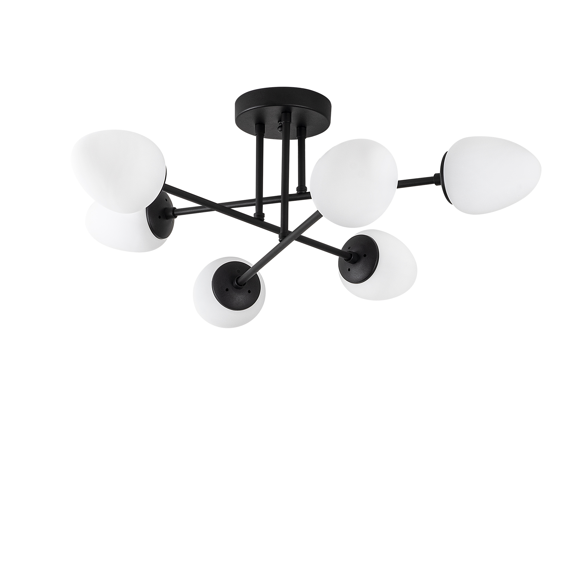 Siyah 6'lı Plafonyer Avize Beyaz Camlı Modern Yemek masası E14 duylu,CAMFLO-10400