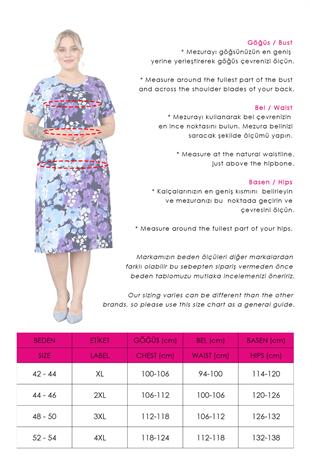 Kadın Mavi Mor Kırçiçeği Desen Midi Elbise