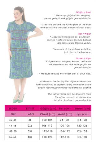 Kadın Mavi Yeşil Labirent Desen Midi Elbise