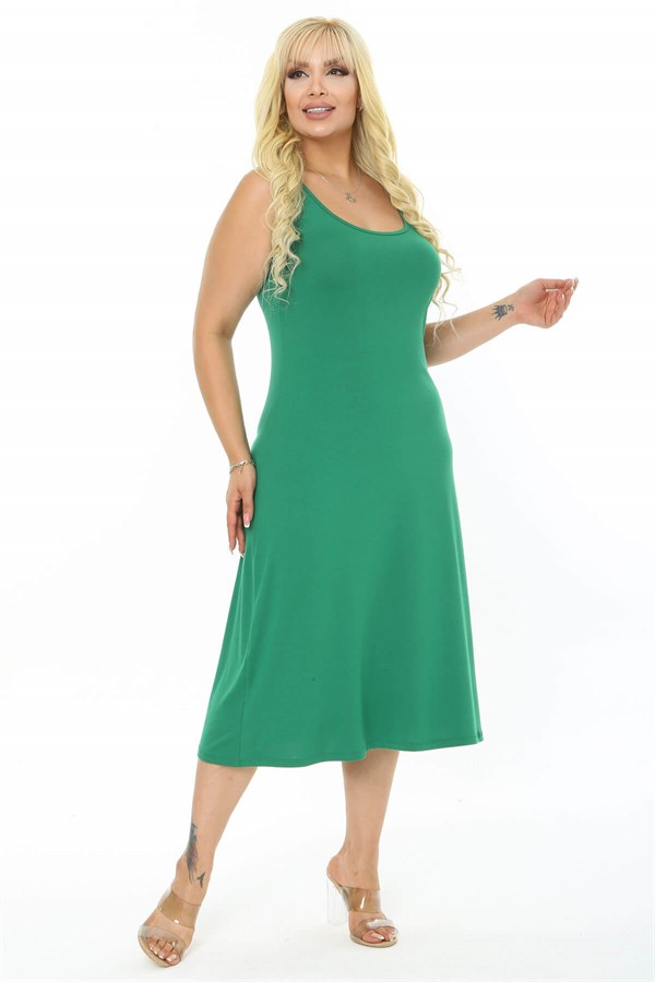 Kadın Yeşil Askılı Büyük Beden Elbise