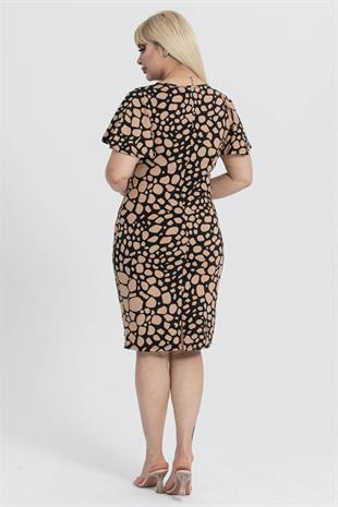 Kadın Siyah Vizon Taş Desenli Kelebek Kol Kuplu Büyük Beden Elbise