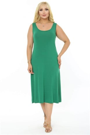Kadın Yeşil Askılı Büyük Beden Elbise