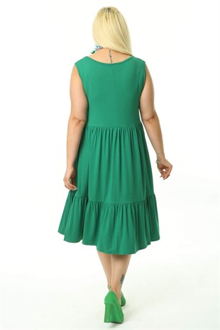 Kadın Yeşil Büyük Beden Katlı Elbise
