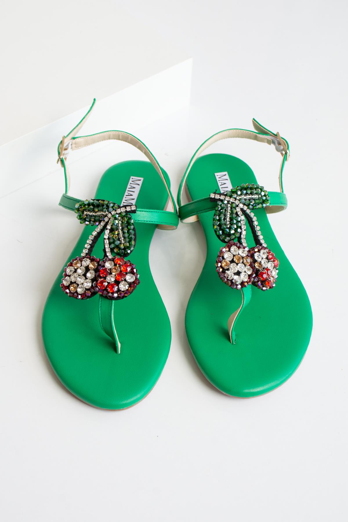Maia Cherry Green Stone Sandals