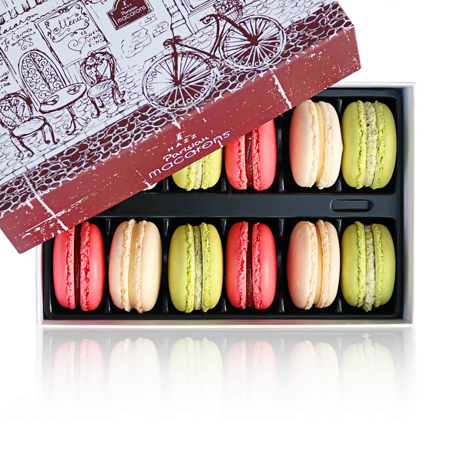 Hazz Makaron Kutusu 12Li (Paris Cafe)  ( Çilek - Vanilya - AntepFıstıkli )