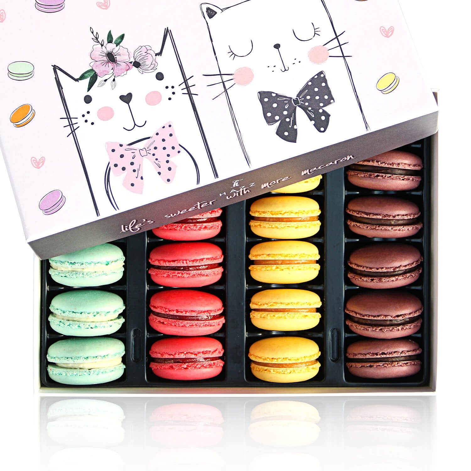 Hazz Makaron Kutusu 24Lü (Kedili)  ( Hindistan Cevizi - Frambuaz- Limon - Çikolata )