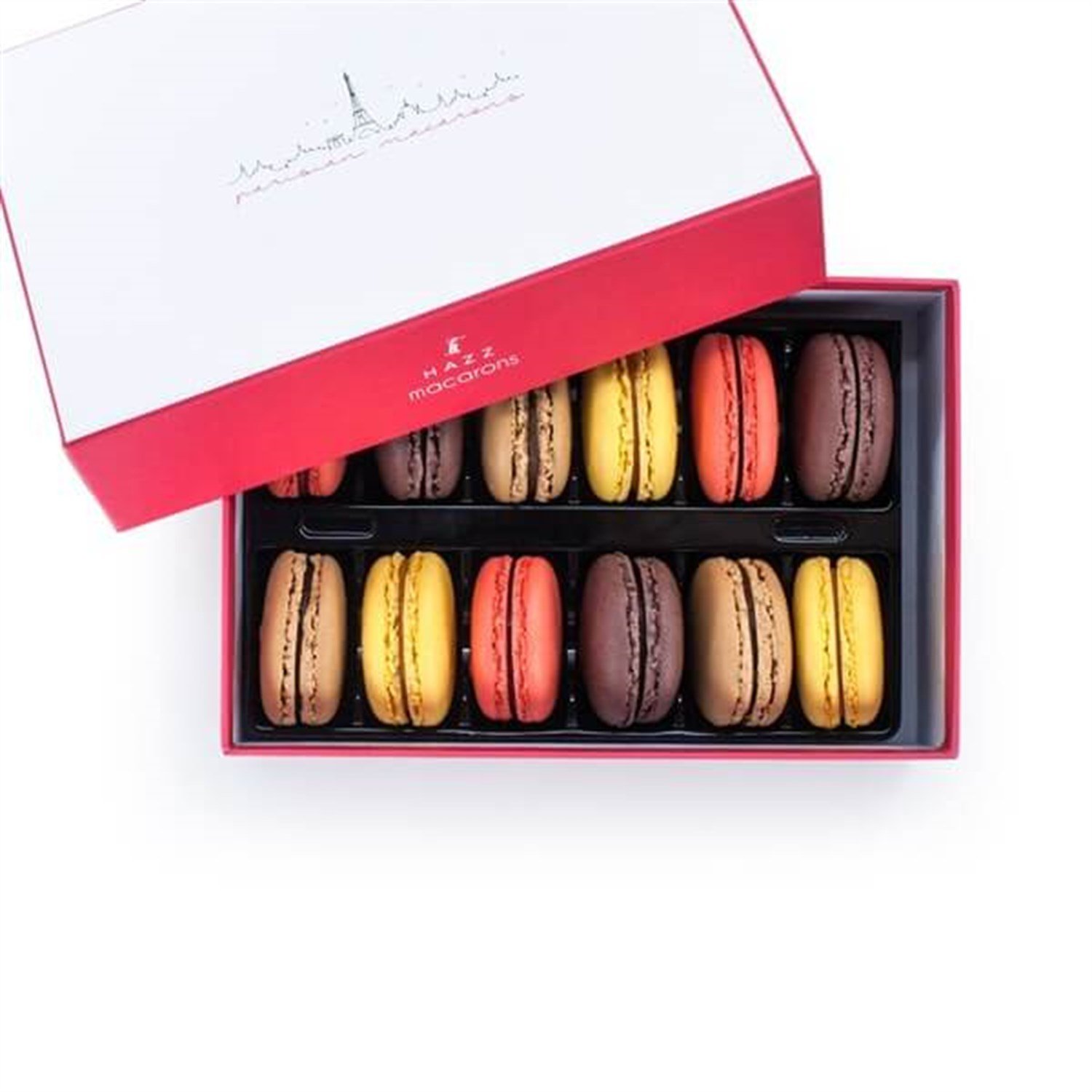 Pembe Paris 12 li Makaron (Çilek-Çikolata-Limon-Fındık) | Hazz