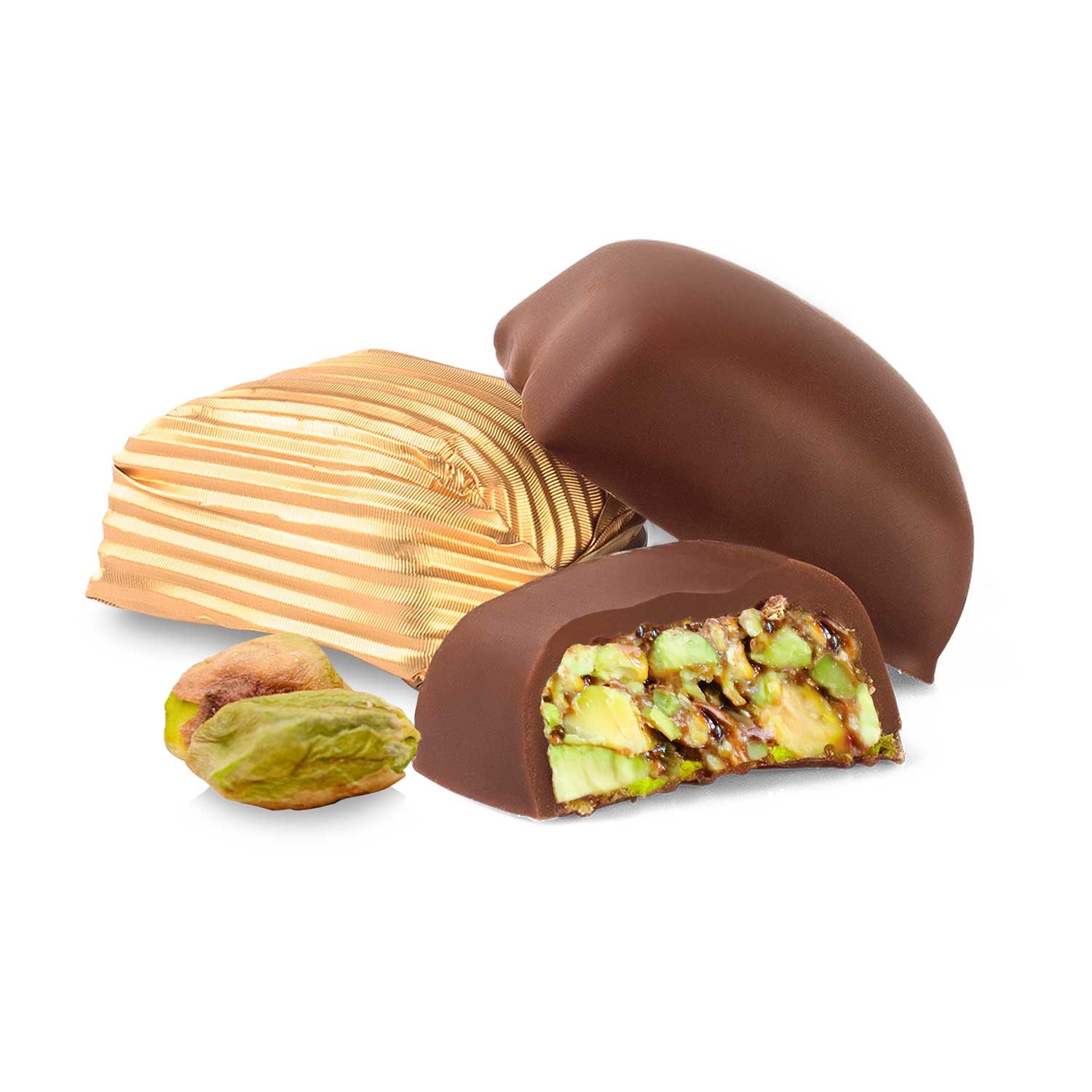 Sütlü Çikolata Kaplı Fıstık Krokan 34 ad - 490 gr (Altın Sargılı)