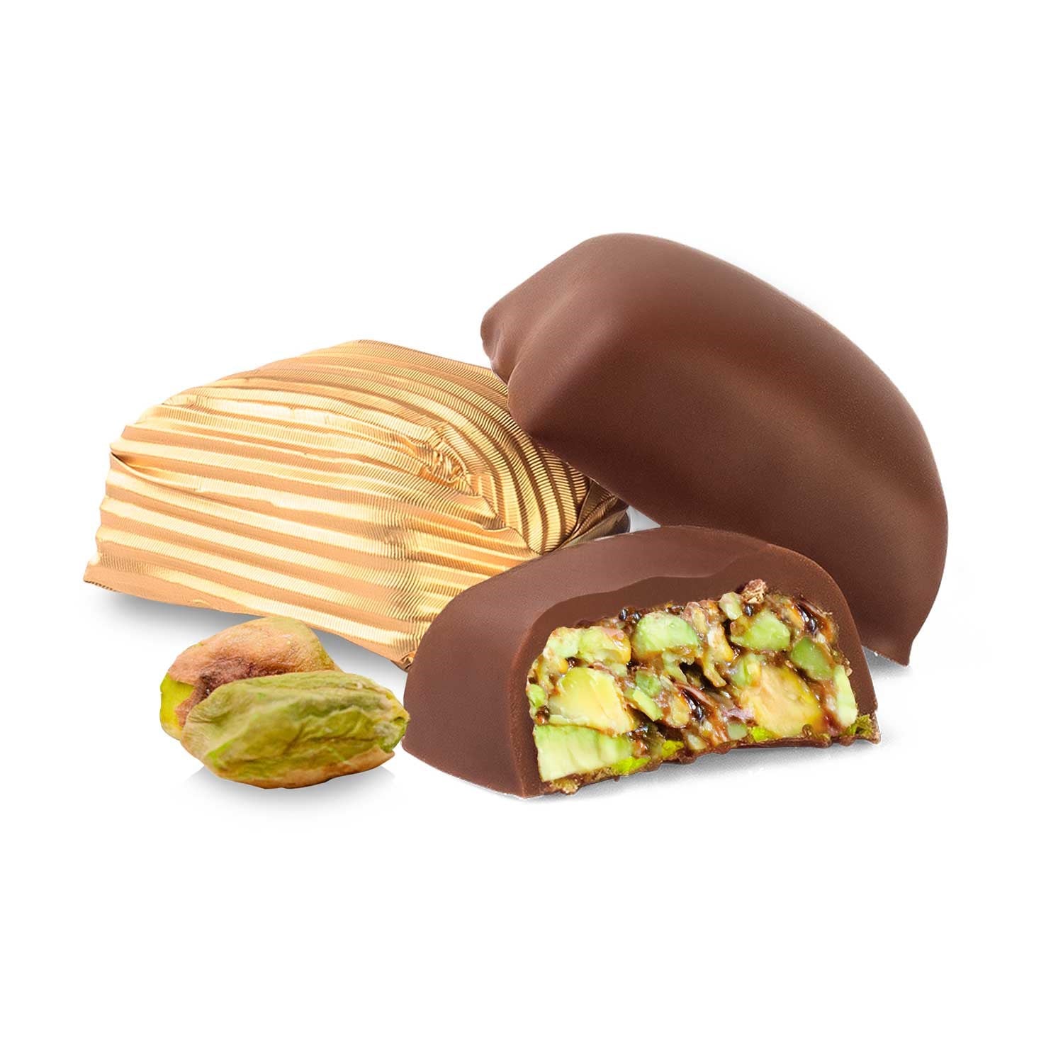 Sütlü Çikolata Kaplı Fıstık Krokan (Altın Sargılı)