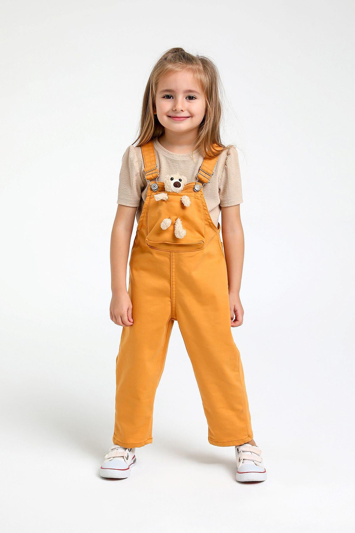 1-5 Yaş Unisex Ayıcıklı Salopet Hardal