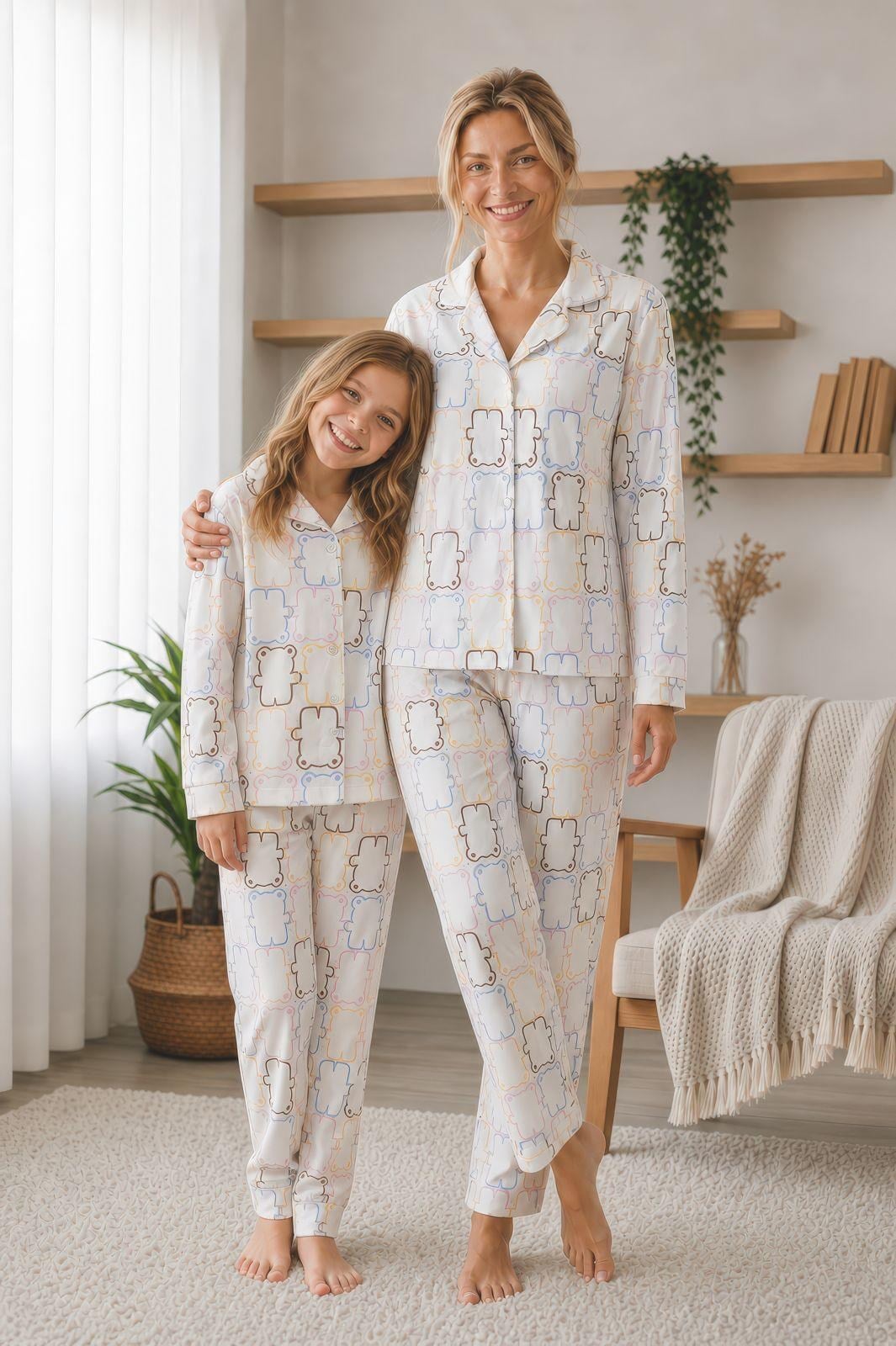 10-11 Yaş Kız Çocuk Düğmeli Pijama Takım
