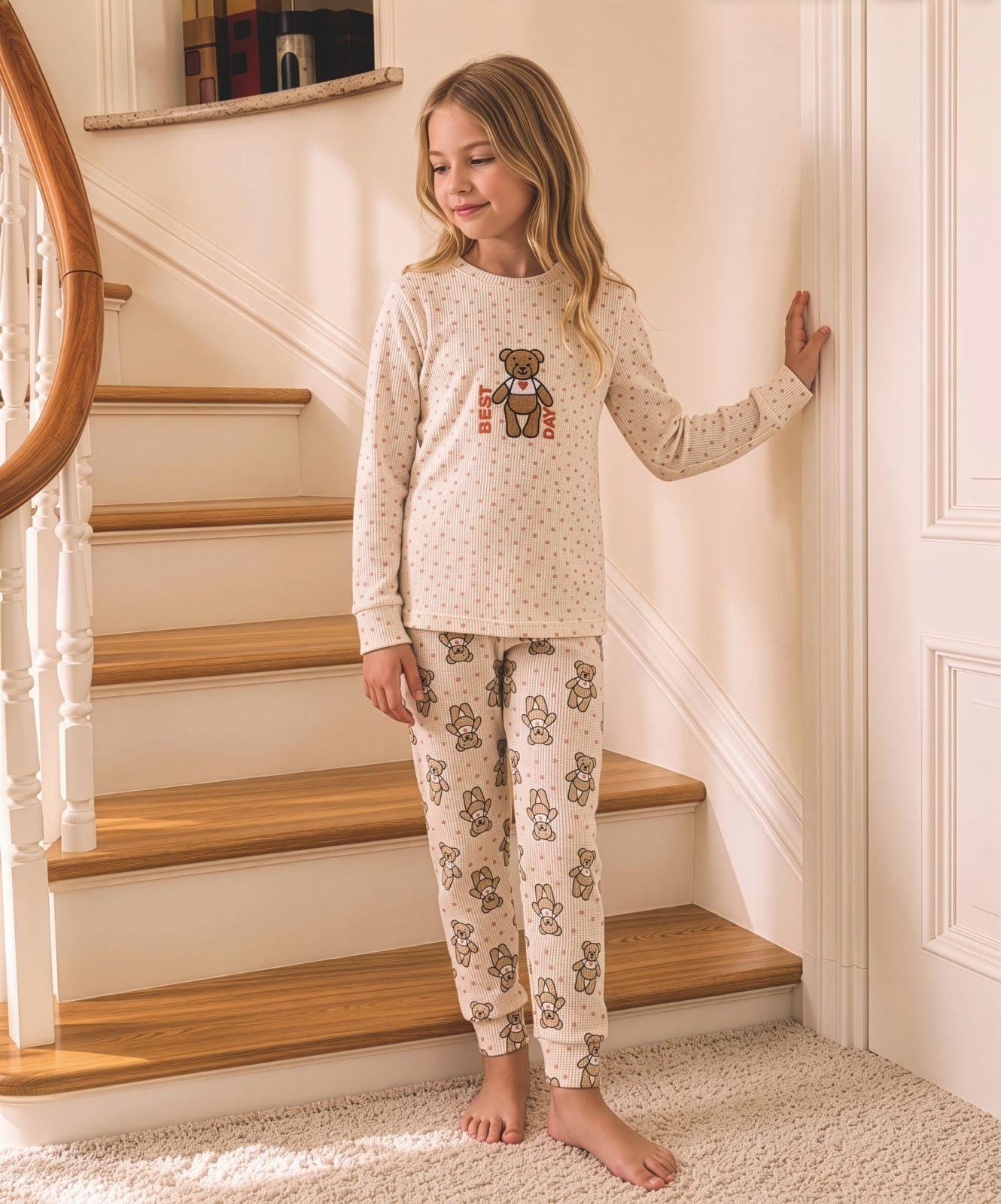 10-15 Yaş Kız Çocuk Waffel Pijama Takımı