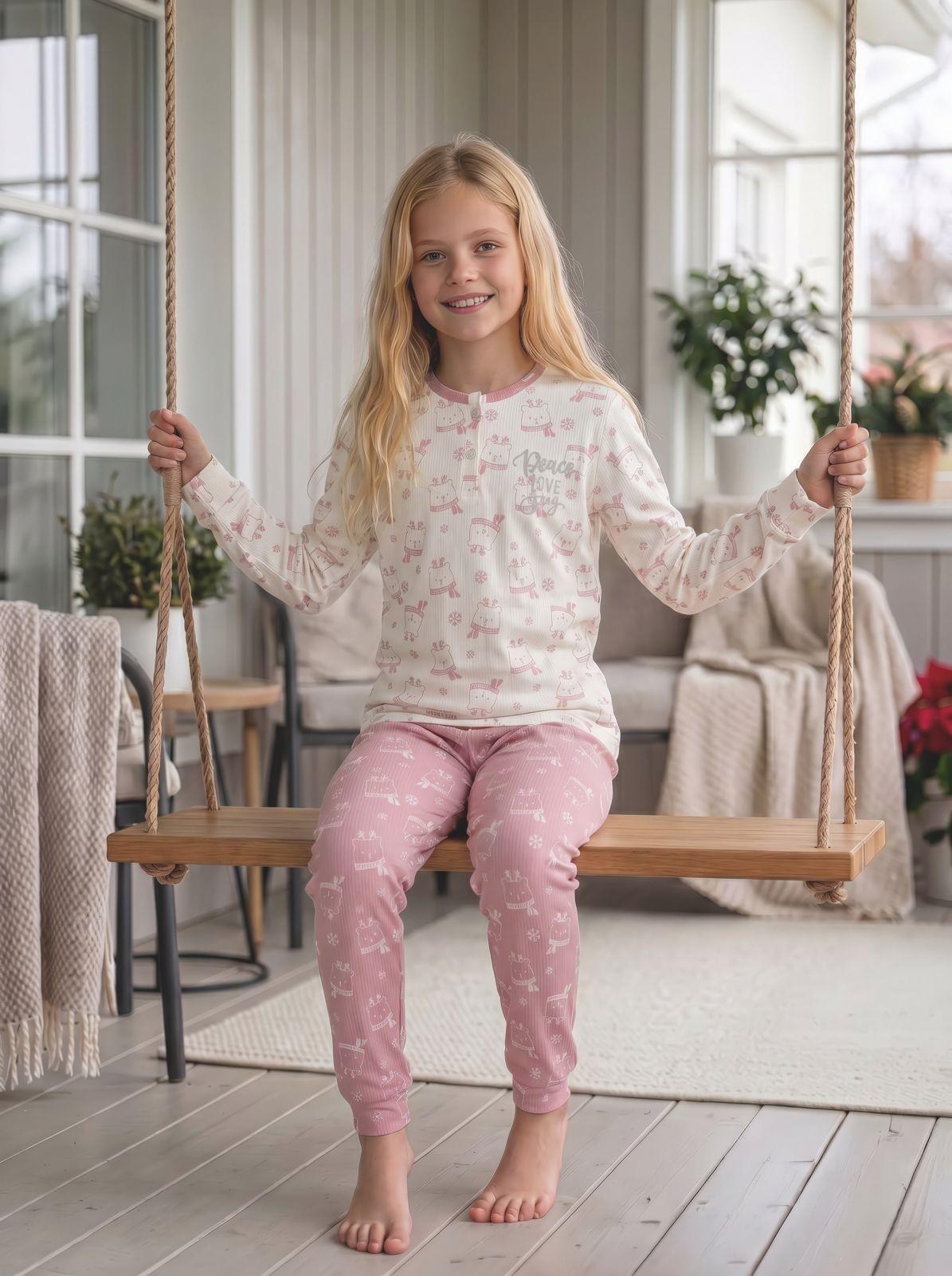 11-16 Yaş Kız Çocuk Fitilli Pijama Takımı