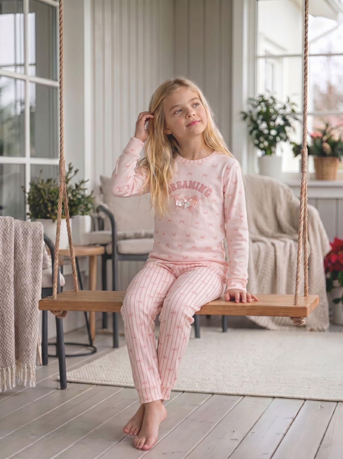 11-16 Yaş Kız Çocuk Fiyonklu Pijama Takımı