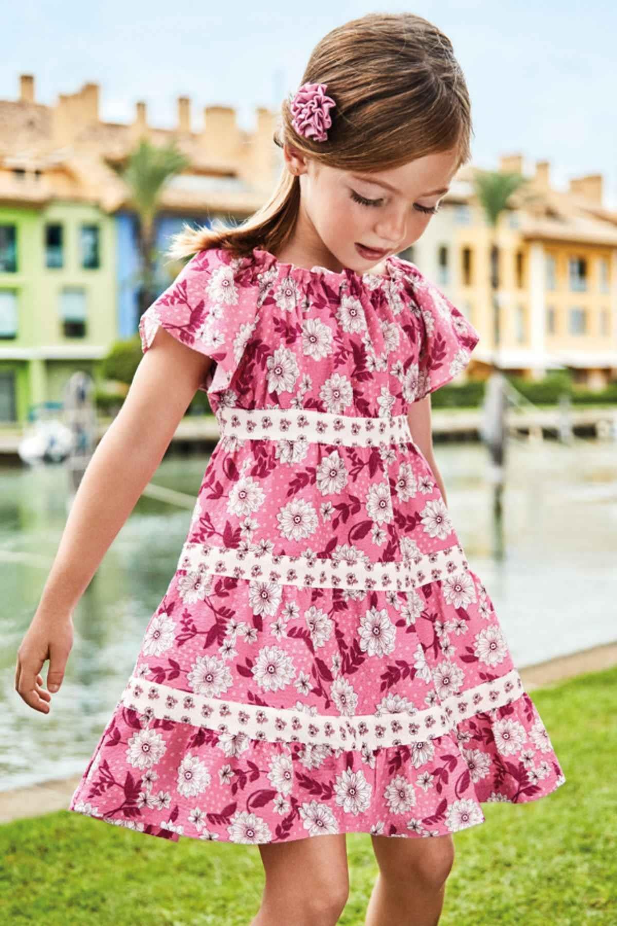 2-9 Yaş Kız Çocuk Desenli Elbise