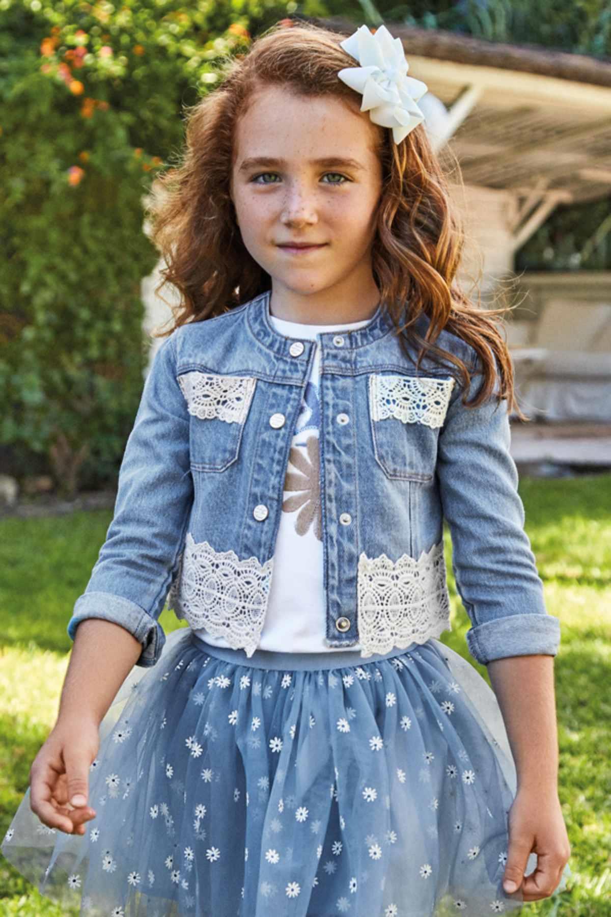2-9 Yaş Kız Çocuk Güpür Motifli Denim Ceket