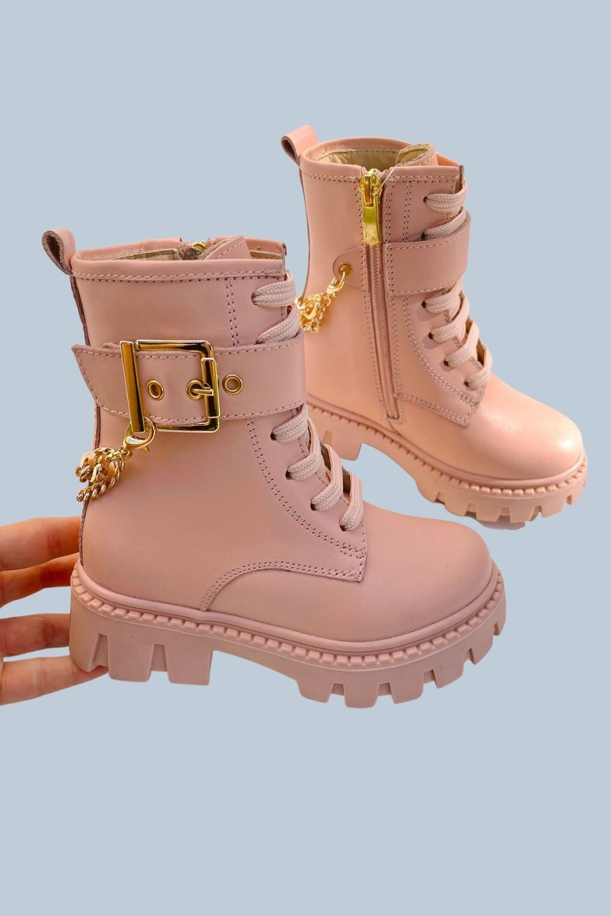 26-30 Numara Kız Çocuk Hakiki Deri Pembe Postal