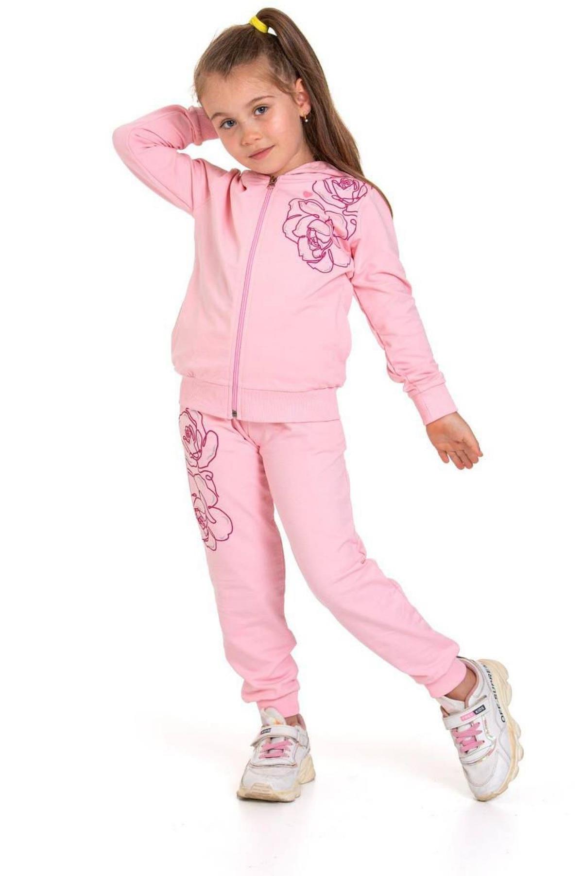 3-7 Yaş Kız Çocuk Fermuarlı Takım Pembe