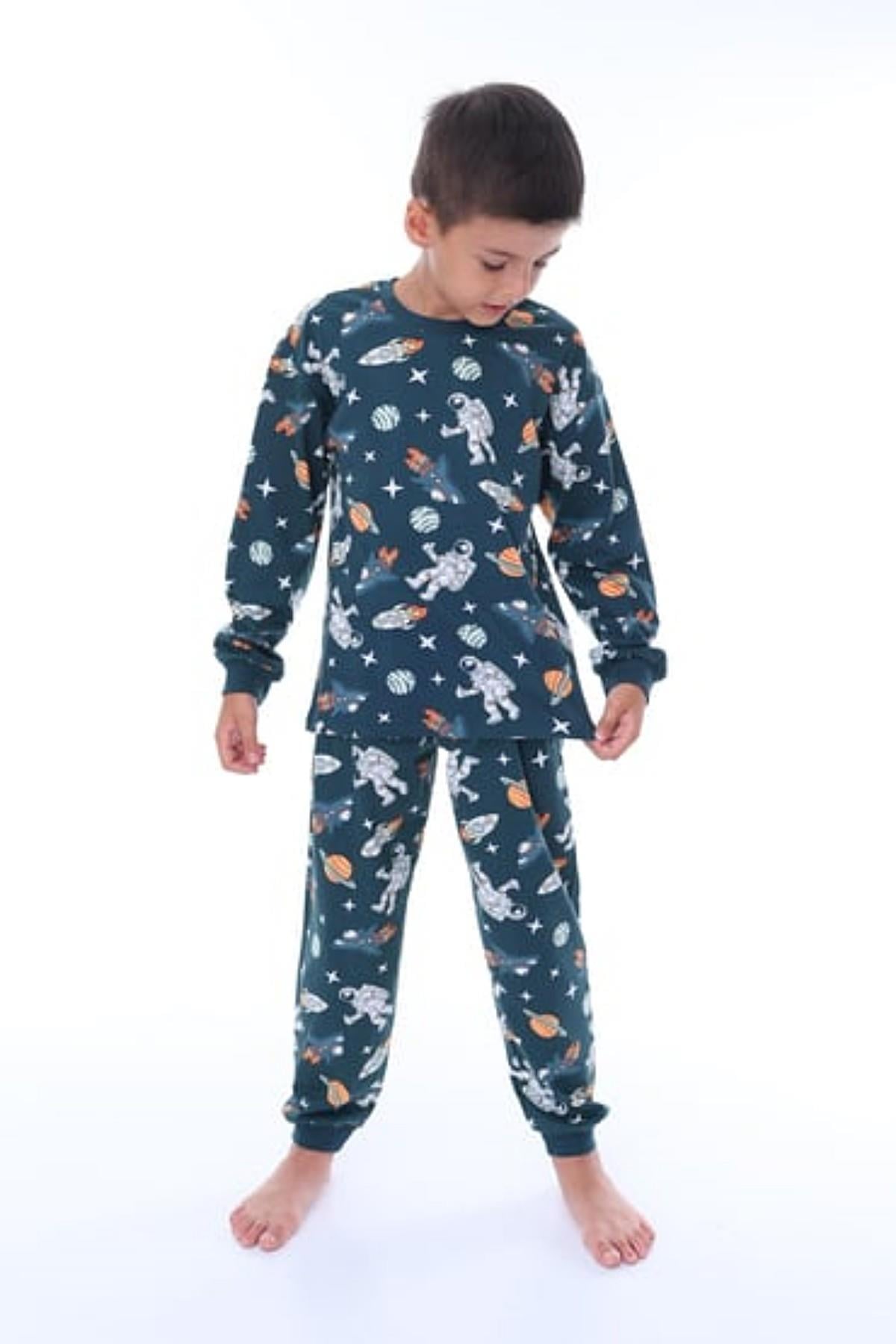 3-8 Yaş Erkek Çocuk Uzay Pijama Takımı Yeşil