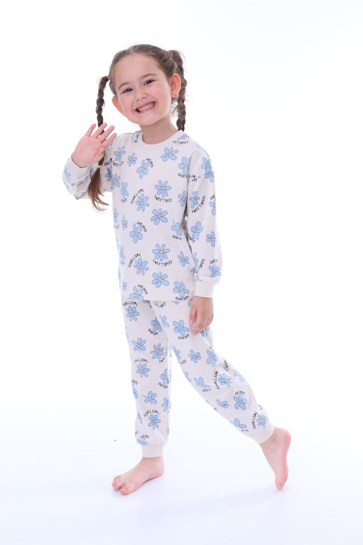 3-8 Yaş Kız Çocuk Çiçekli Pijama Takımı