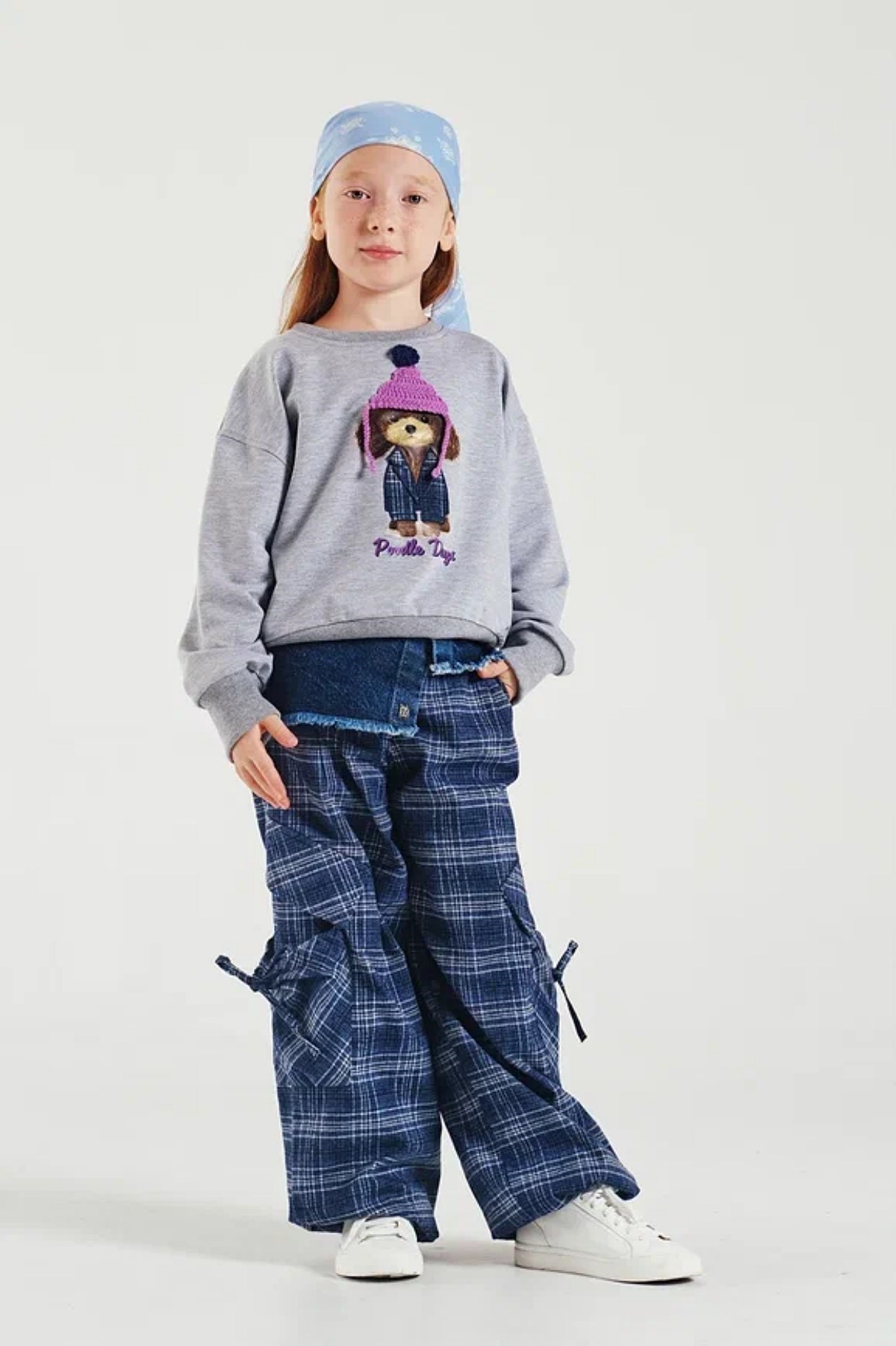 3-8 Yaş Kız Çocuk Ekoseli Denim Pantolon