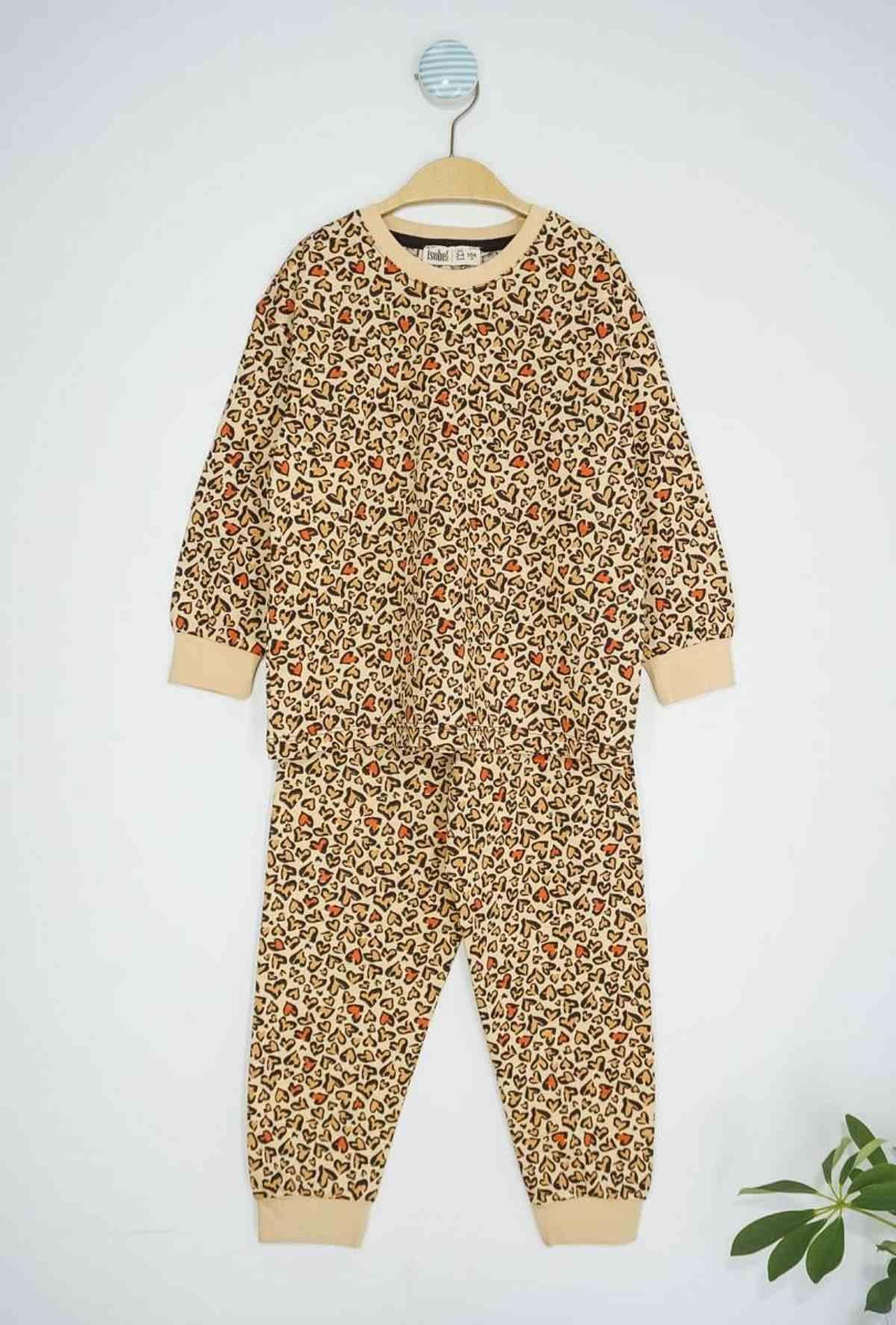 3-8 Yaş Kız Çocuk Kalpli Pijama Takımı