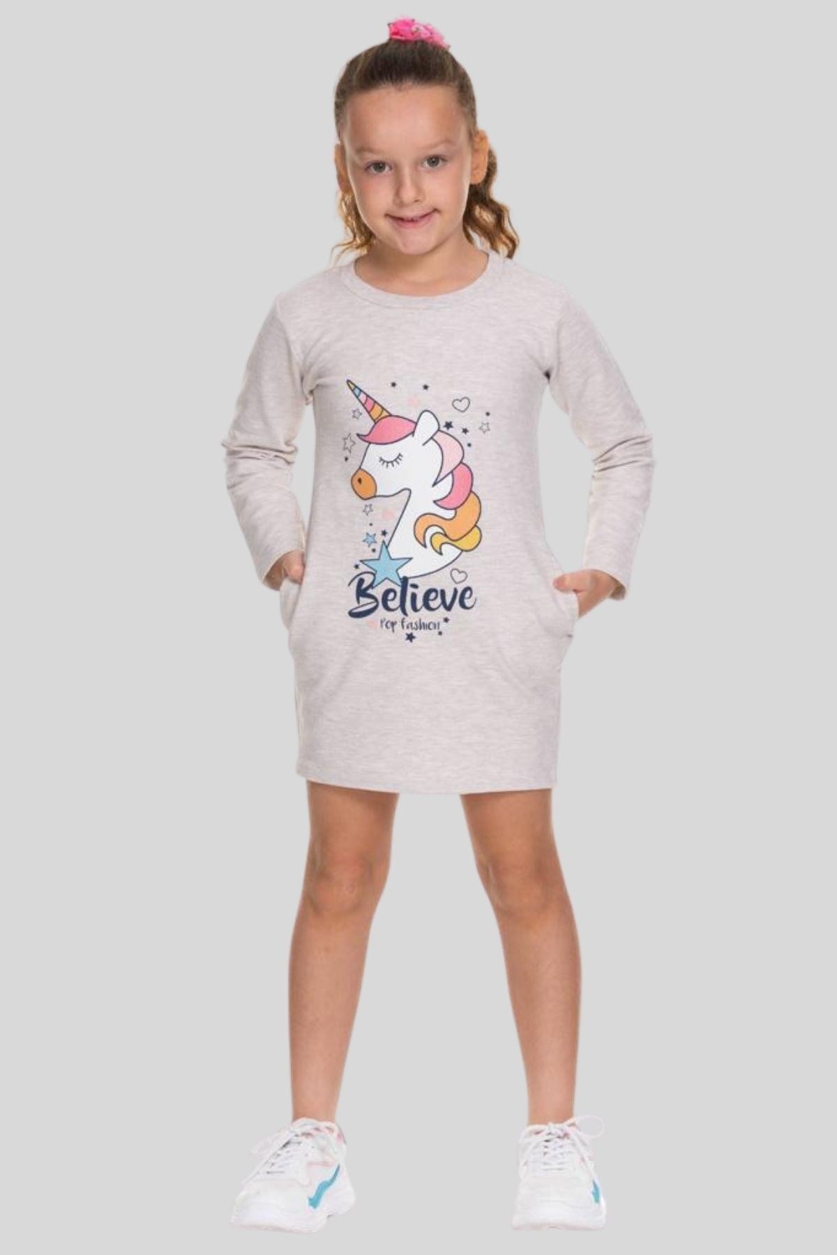 3-8 Yaş Kız Çocuk Unicorn Sweat Elbise