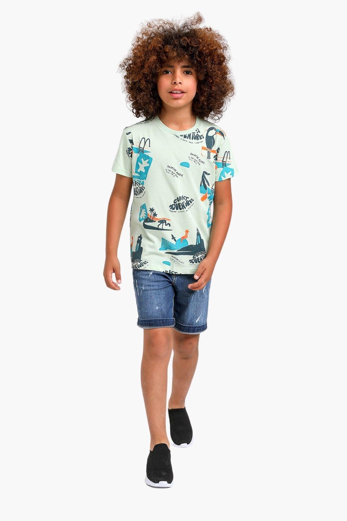 4-14 Yaş Erkek Çocuk Adventures Tişört Mint