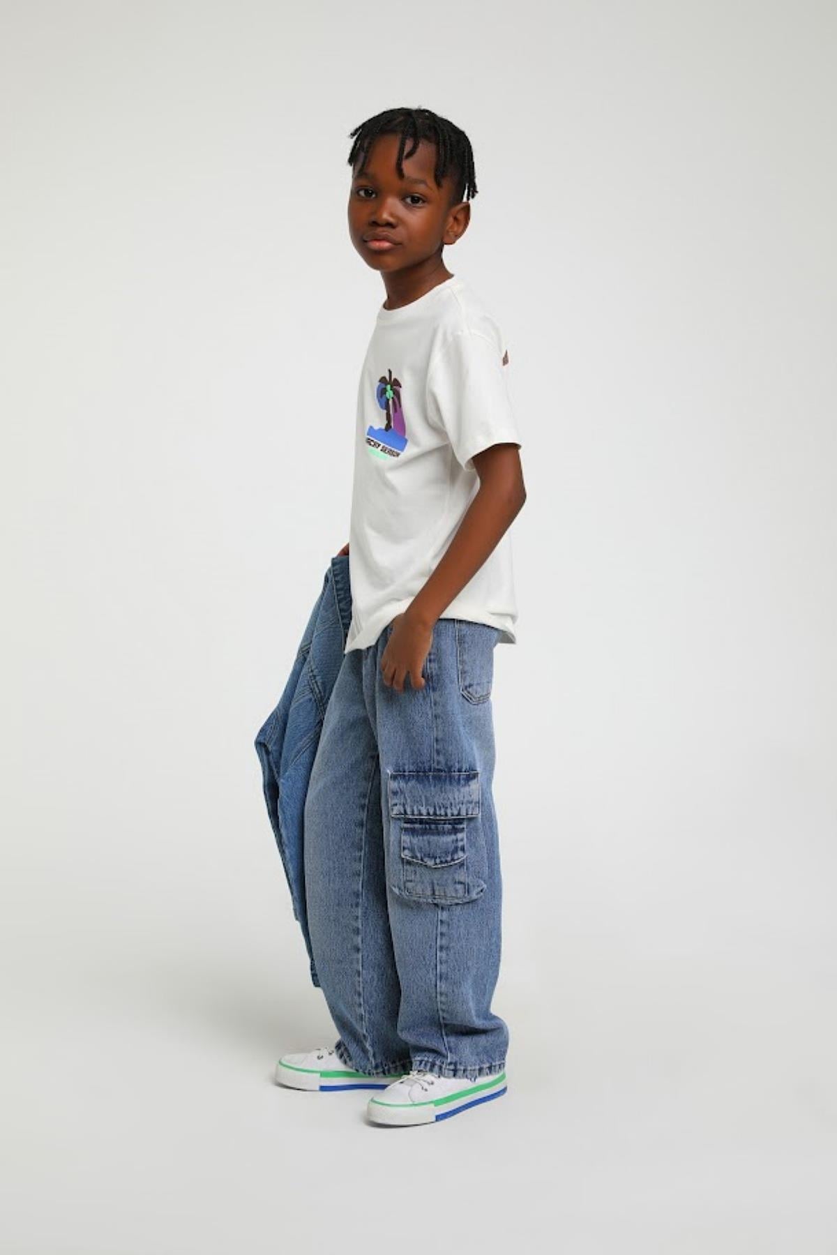 4-14 Yaş Erkek Çocuk Kargo Denim Pantolon
