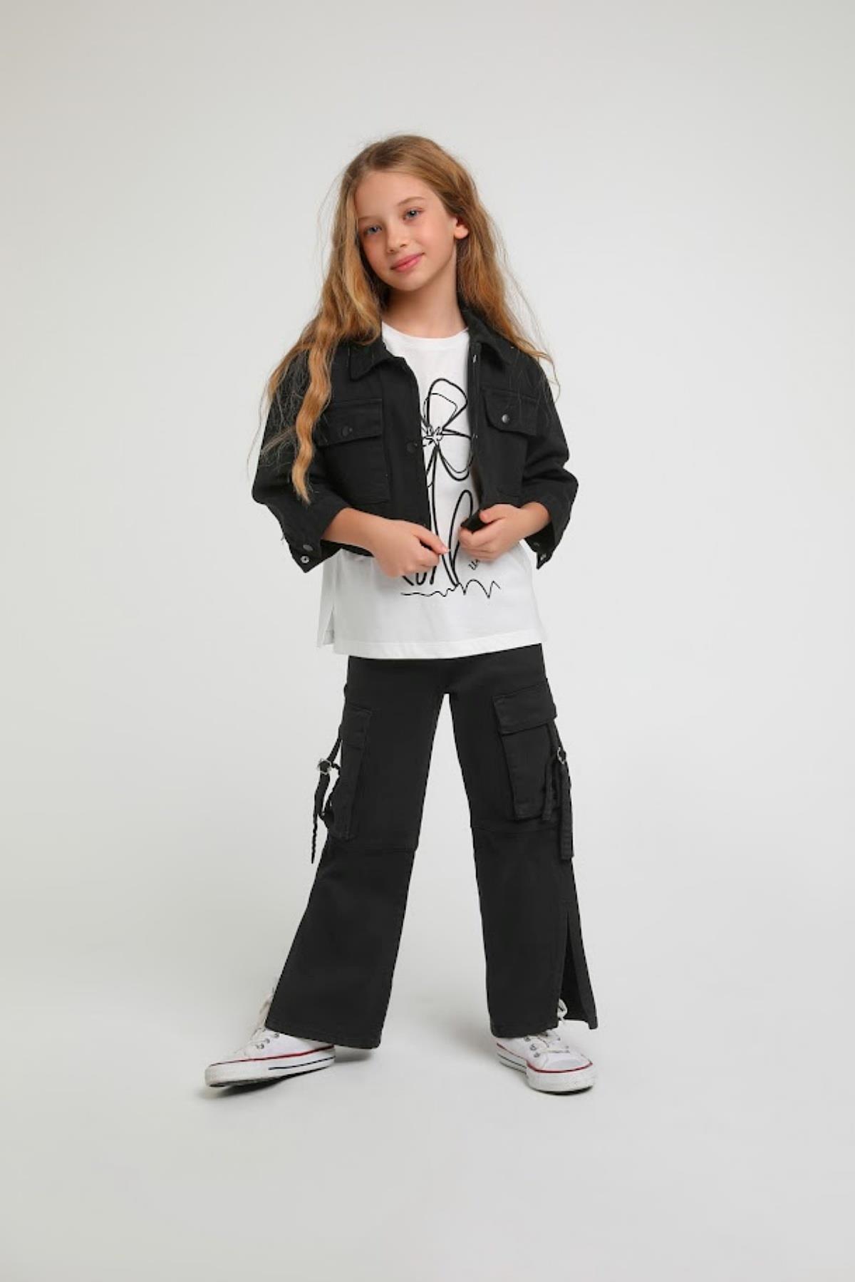 4-14 Yaş Kız Çoculk Kargo Cepli Pantolon