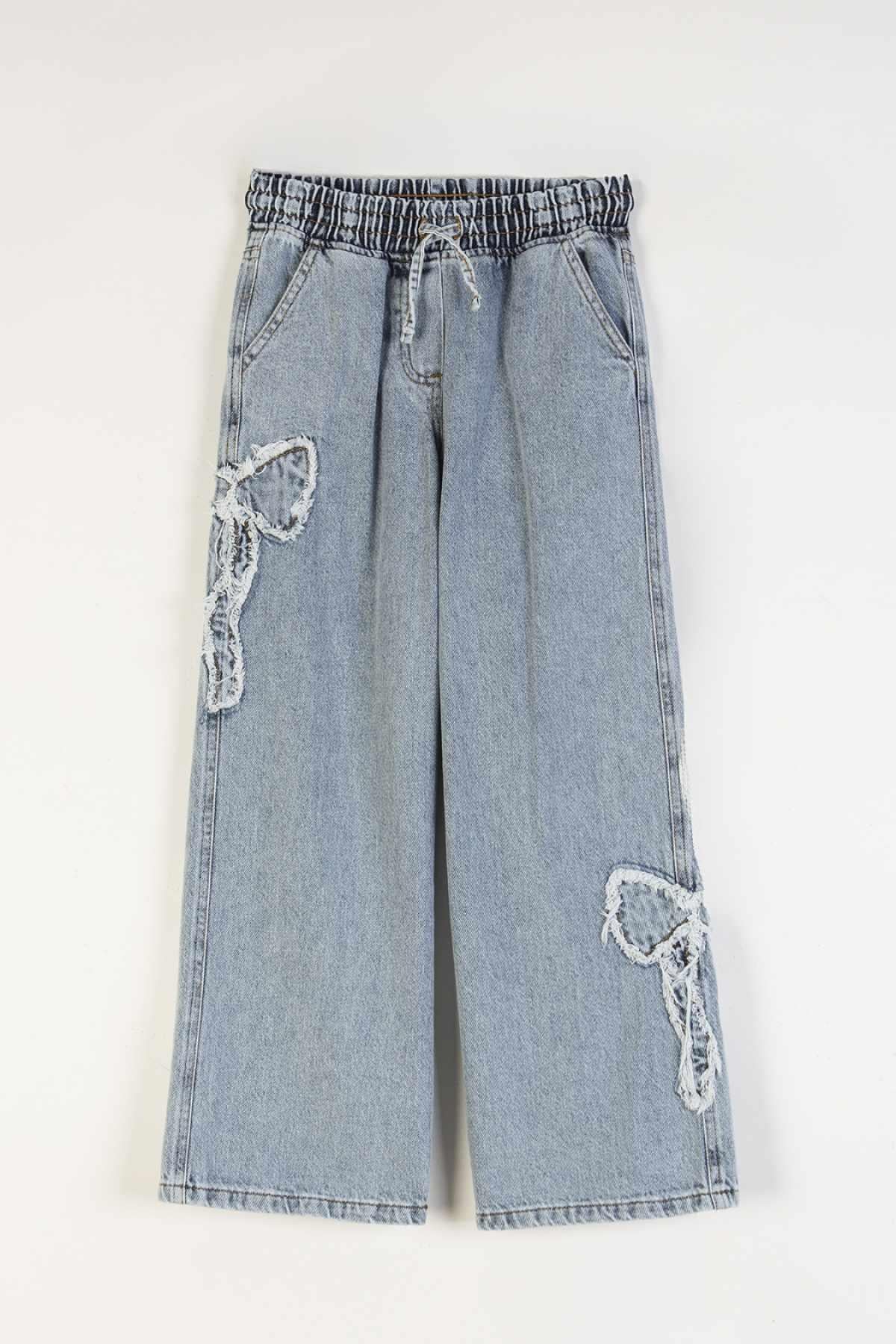 4-9 Kız Çocuk Nakışlı Denim Pantolon