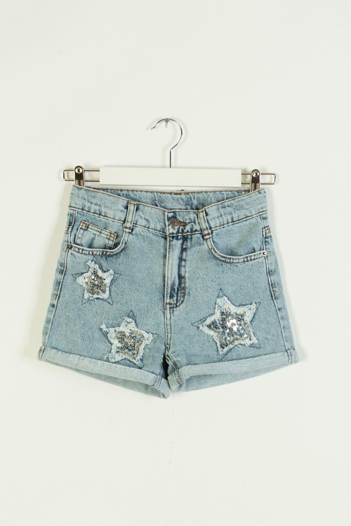 4-9 Yaş Kız Çocuk Denim Yıldızlı Şort