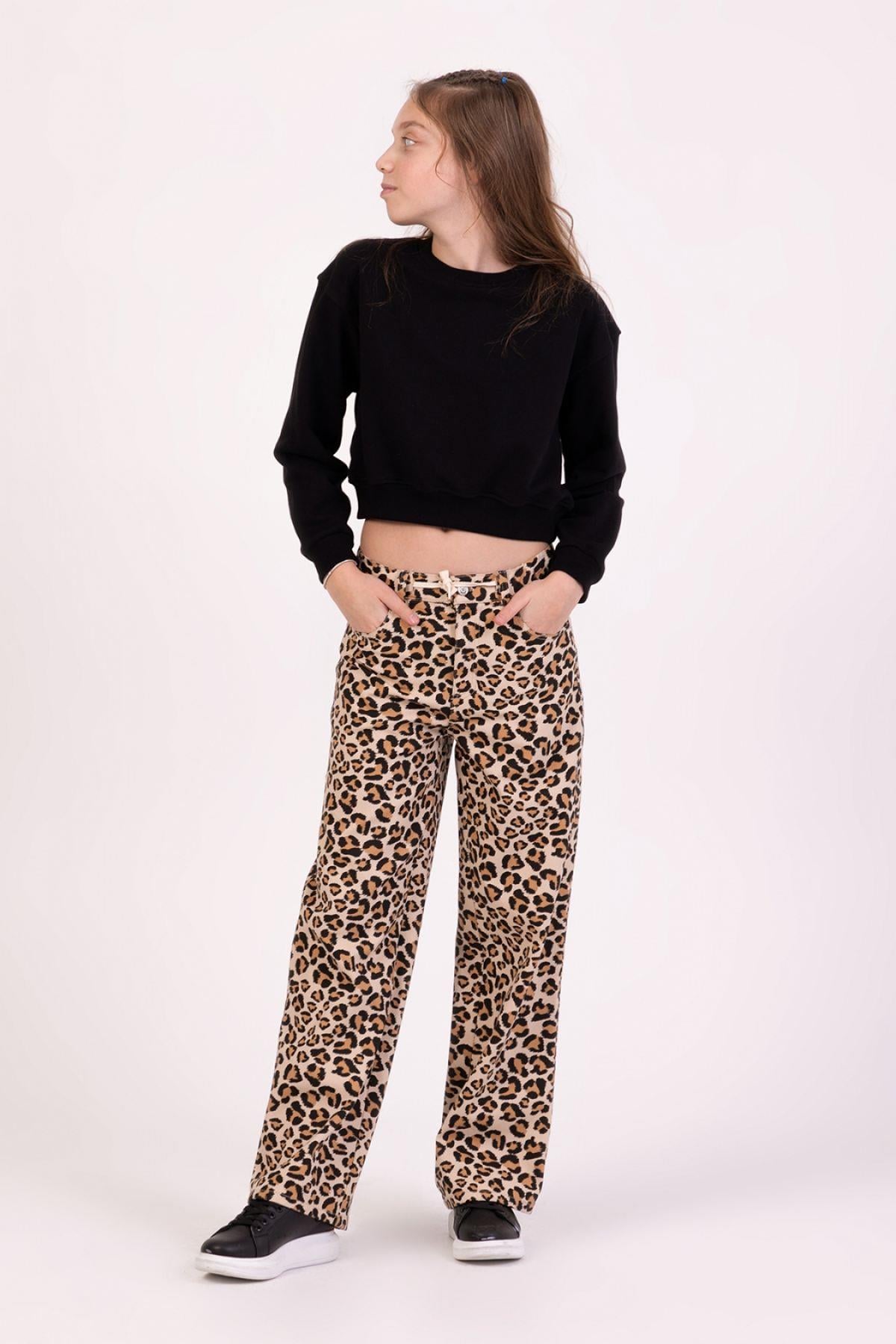 4-9 Yaş Kız Çocuk Gabardin Pantolon Leopar