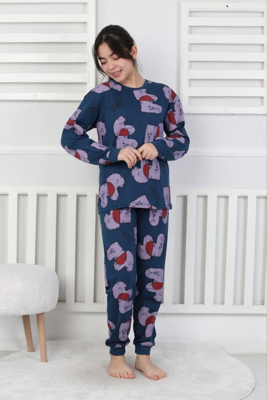 8-13 Yaş Kız Çocuk Kalp Pijama Takım
