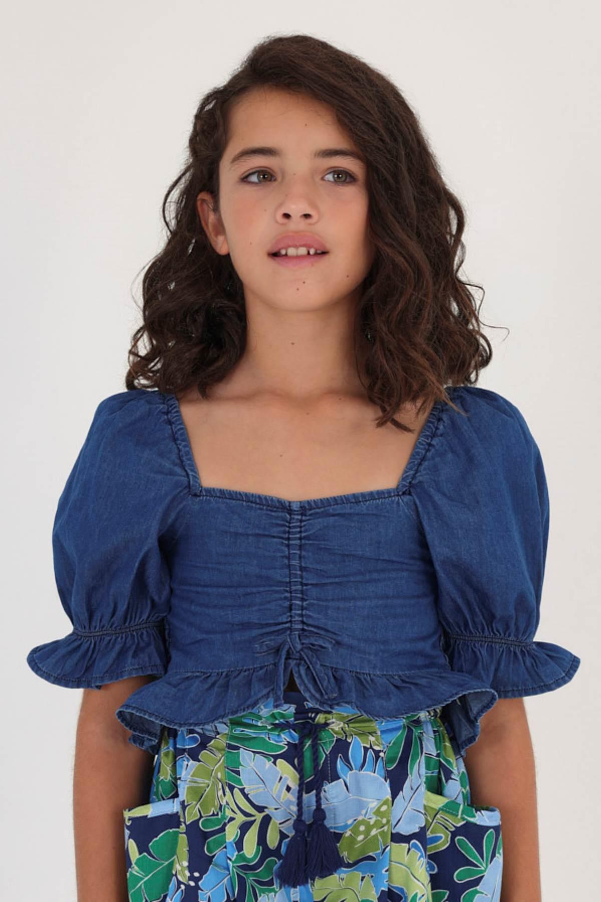 8-14 Yaş Kız Çocuk Denim Crop Top