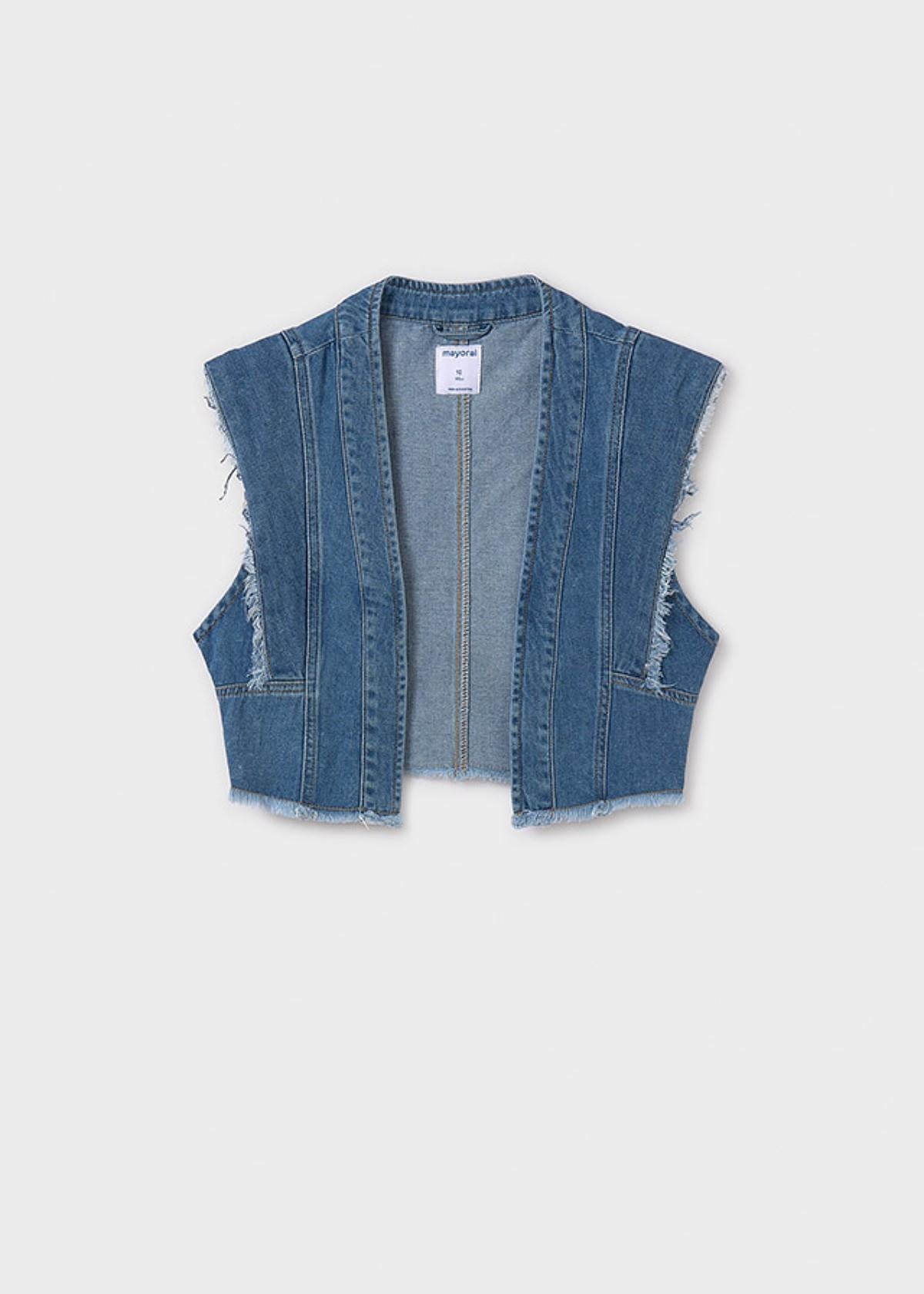 8-14 Yaş Kız Çocuk Denim Yelek Mavi