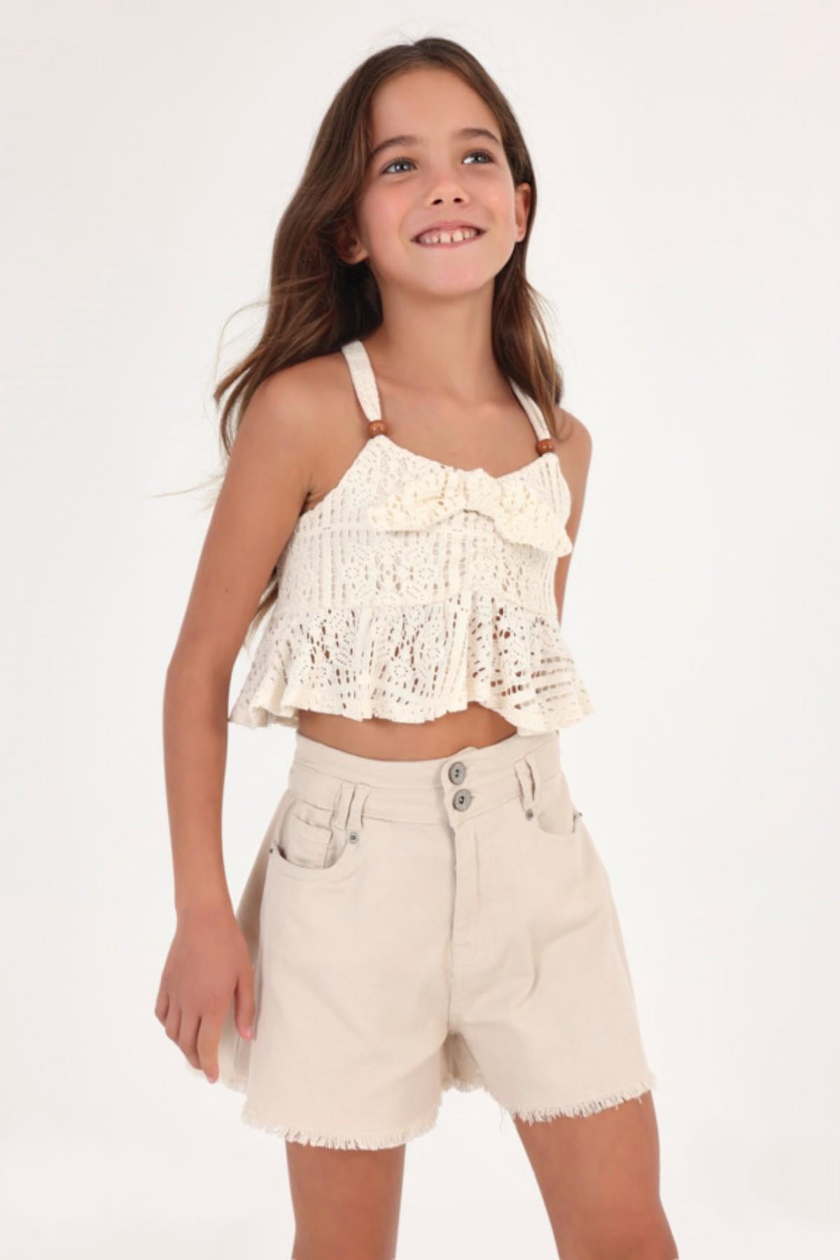 8-14 Yaş Kız Çocuk İşlemeli Crop Top