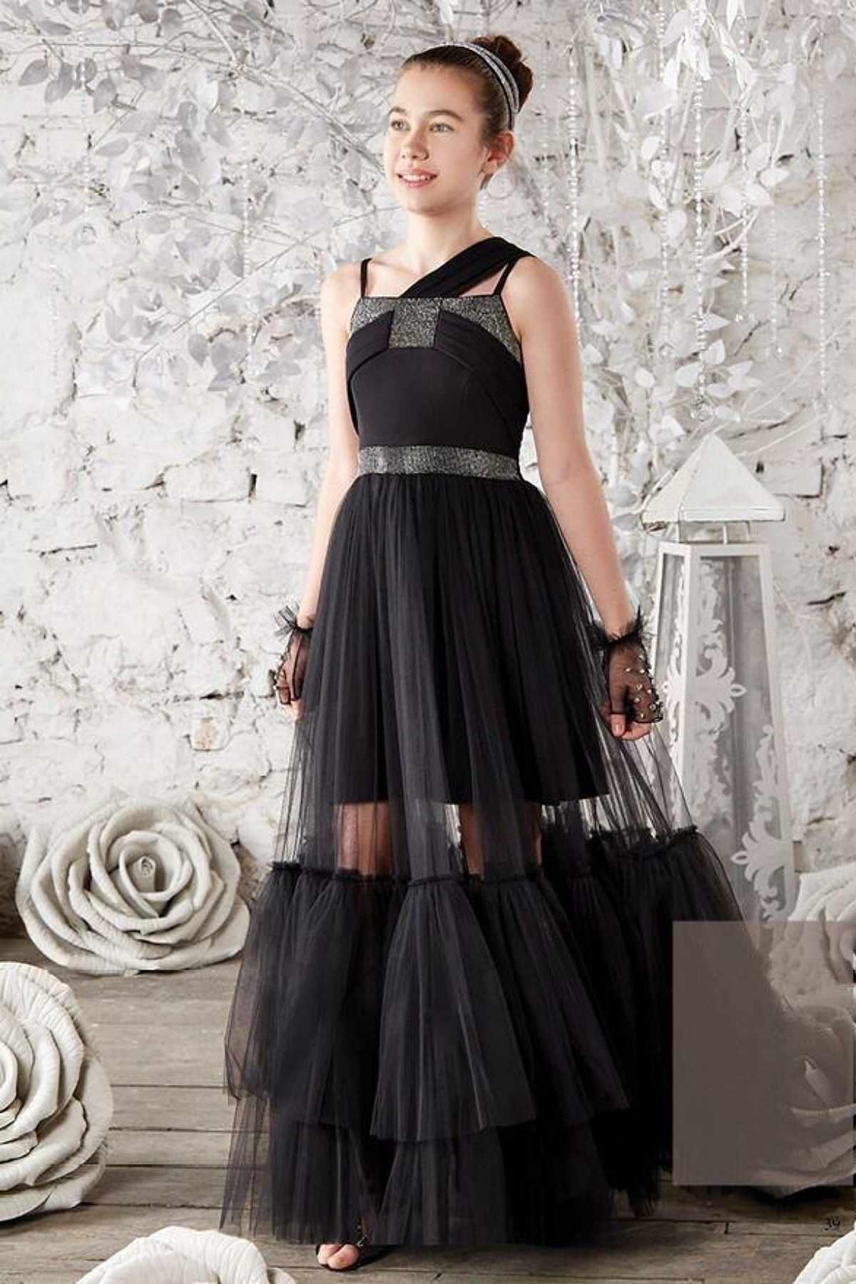 9-14 Yaş Kız Çocuk Abiye Siyah