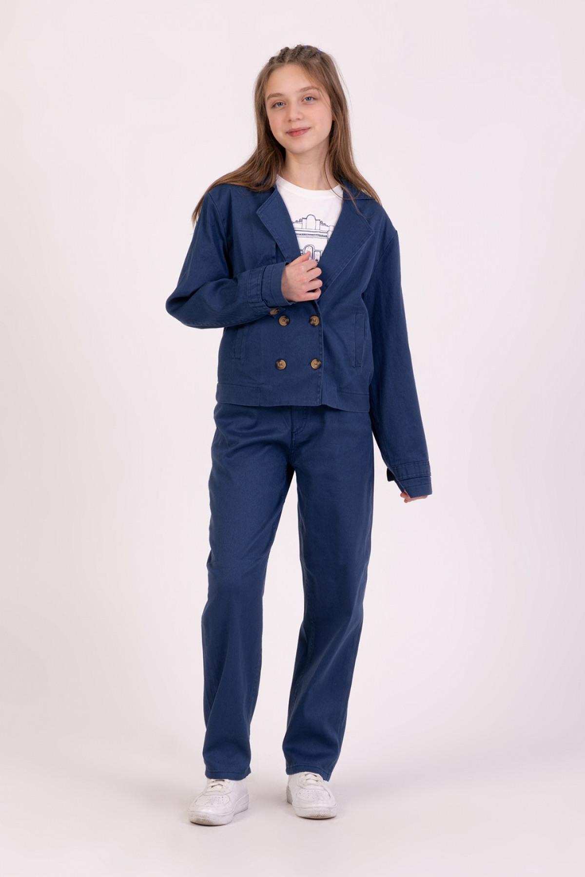 9-14 Yaş Kız Çocuk Gabardin Pantolon İndigo