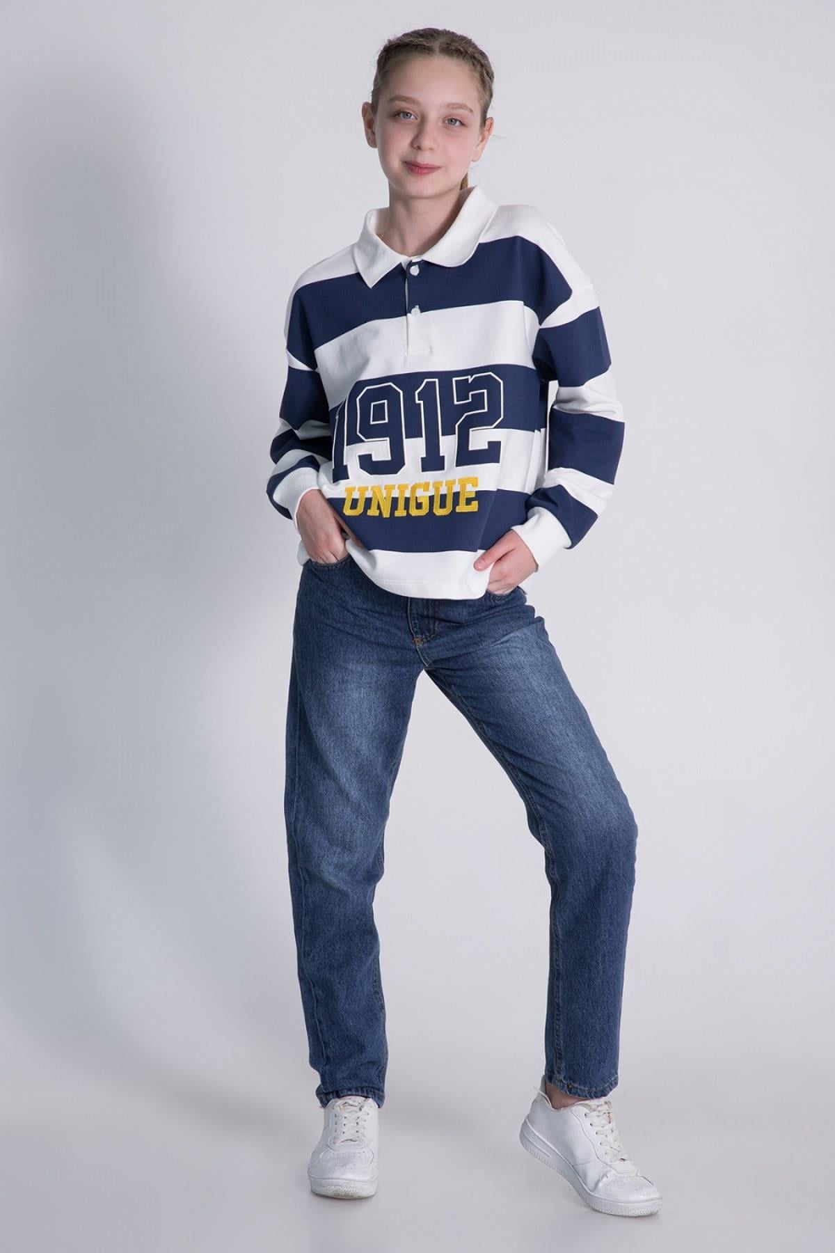 9-14 Yaş Kız Çocuk Polo Yaka Sweat İndigo