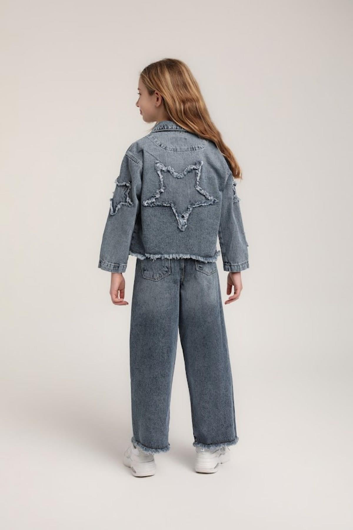 9-14 Yaş Kız Çocuk Yıldızlı Denim Ceket