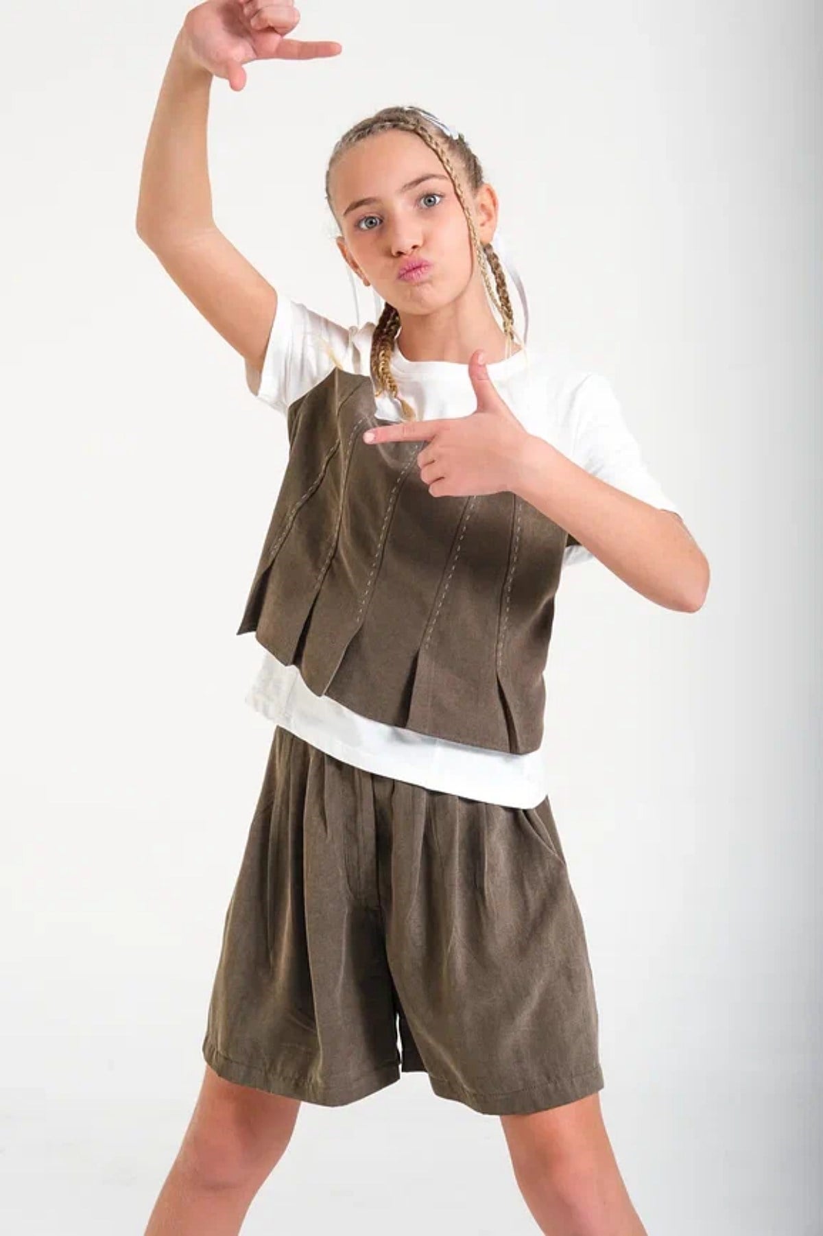 9-15 Yaş Kız Çocuk İnce Gabardin Şort