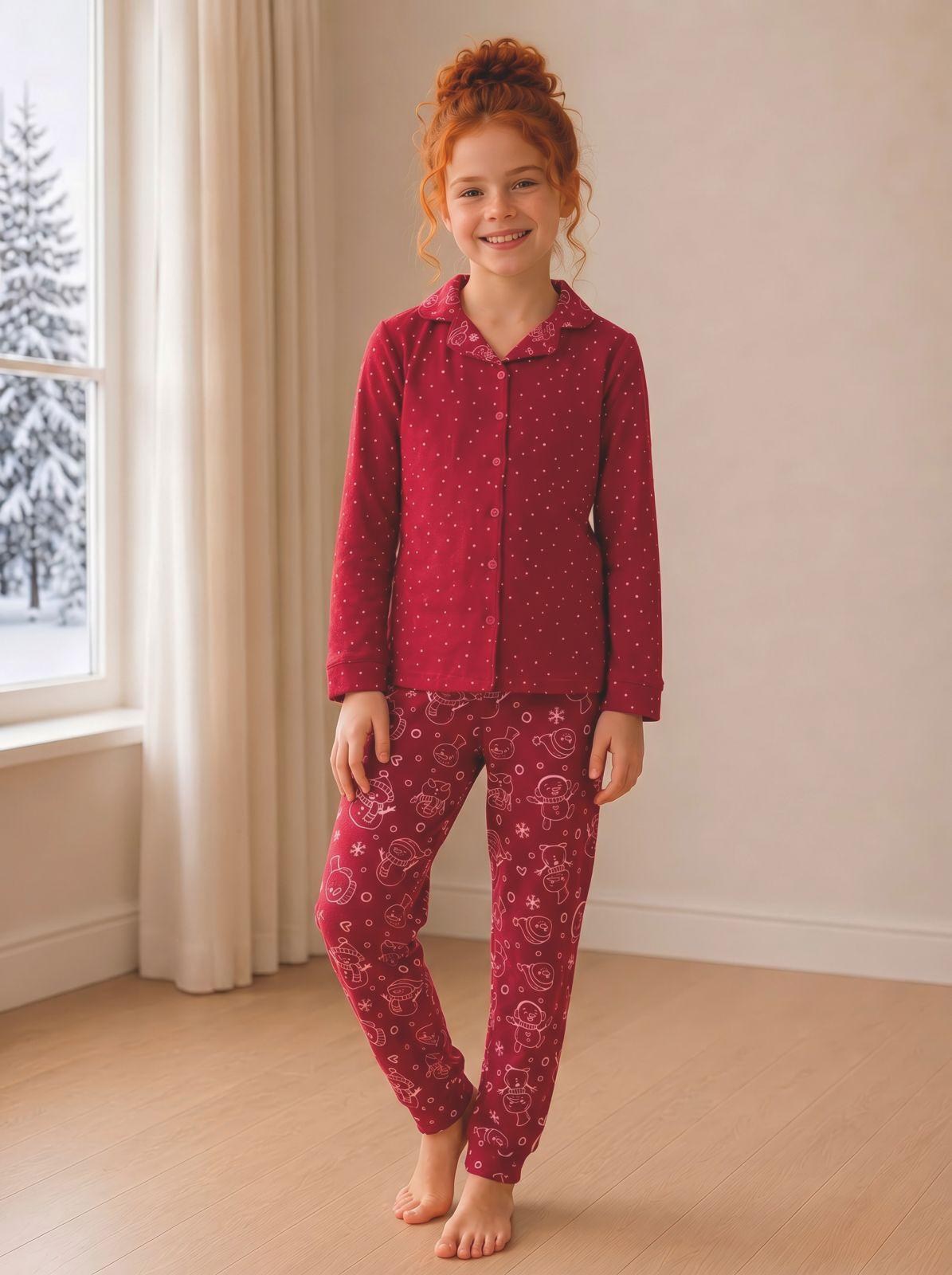 10-15 Yaş Kız Çocuk Düğmeli Süet Pijama Takım