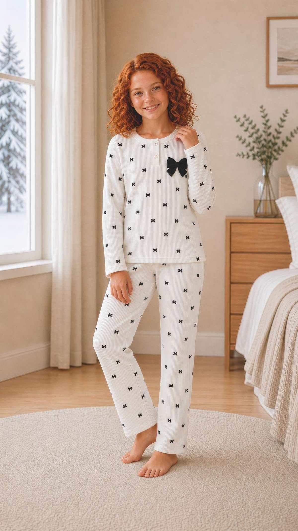 10-15 Yaş Kız Çocuk Fitilli Kaşkorse Pijama Takım