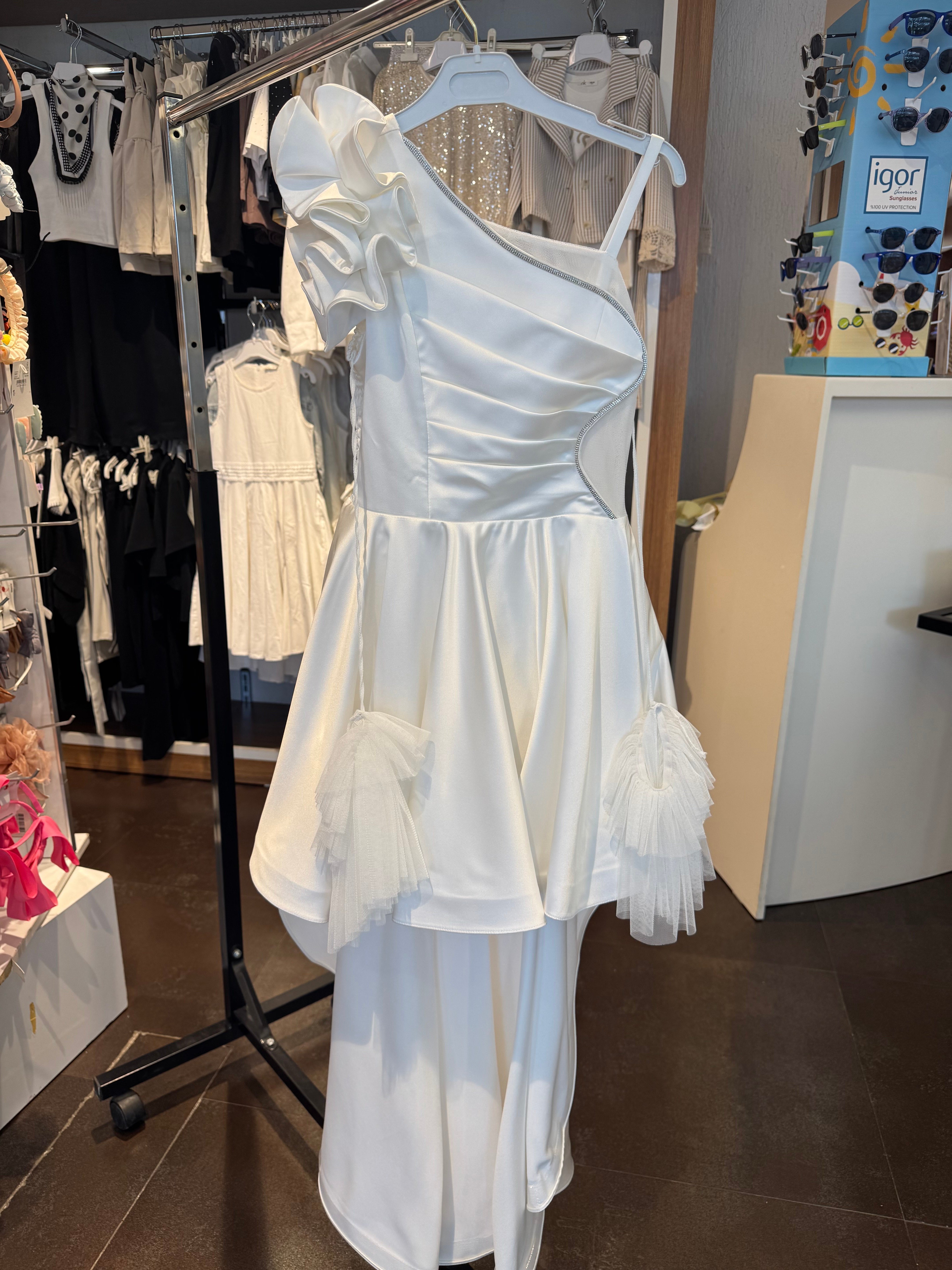 10-15 Yaş Kız Çocuk Saten Eldivenli Abiye