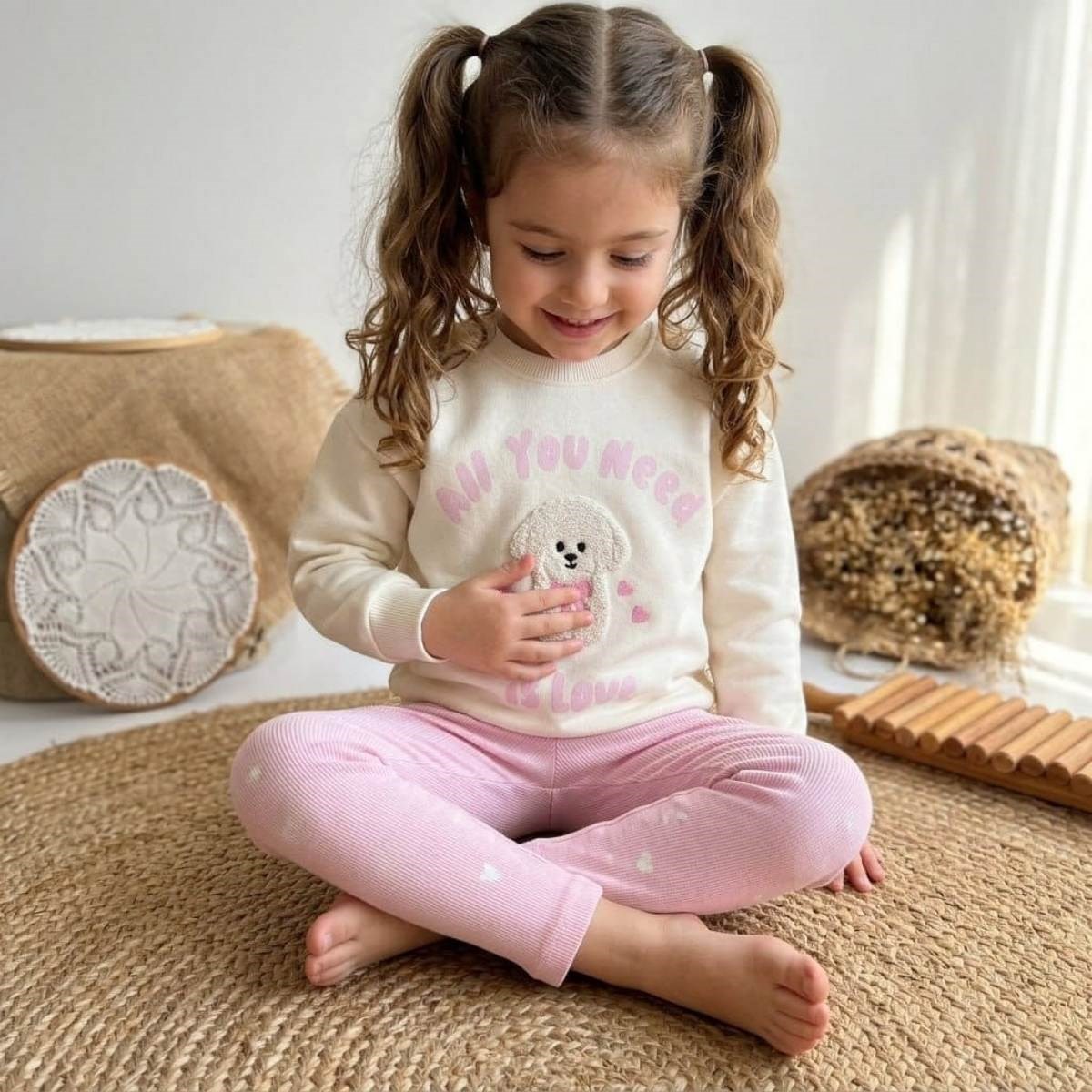2-8 Yaş Kız Çocuk Köpekli Taytlı Takım