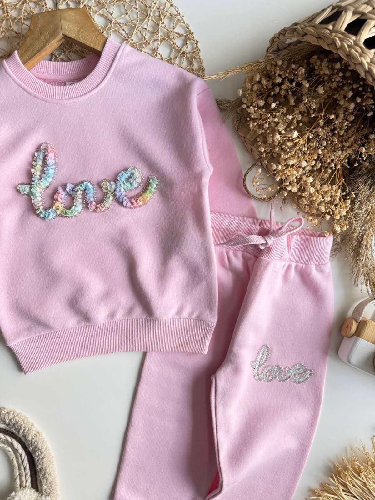 2-8 Yaş Kız Çocuk Love Takım Pembe
