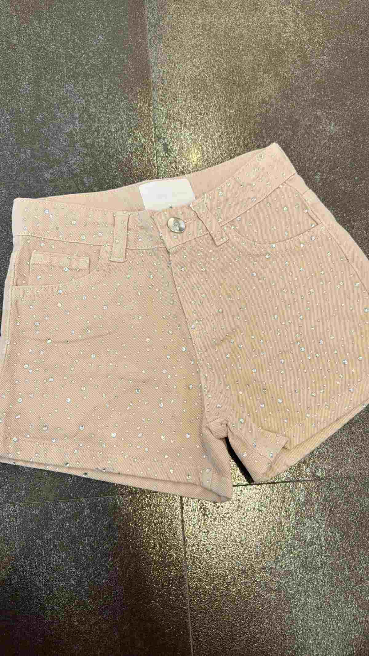 3-14 Yaş Kız Çocuk Taşlı Şort Pudra